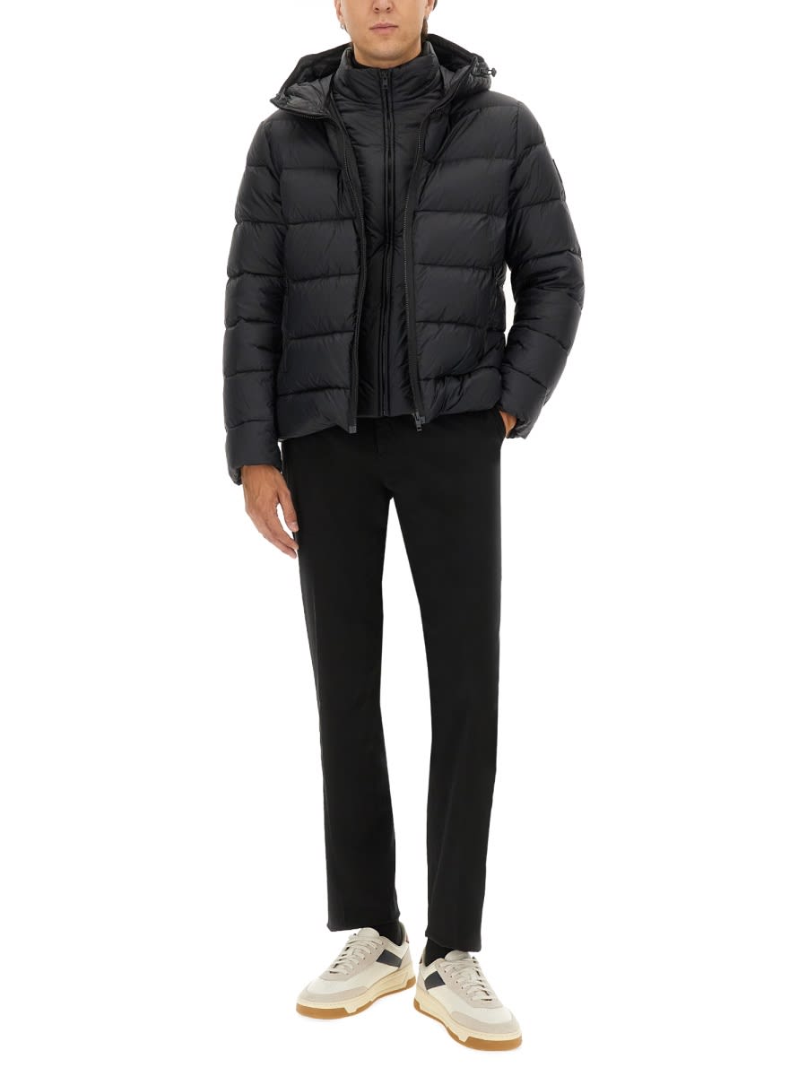 Fay Double Front Puffer Jacket With Hood And Matte Finish In Black