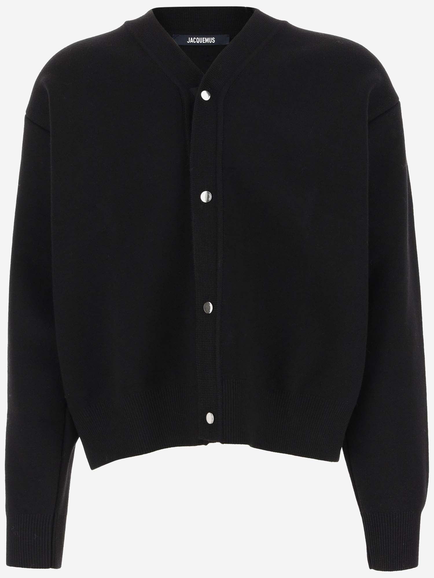 Shop Jacquemus Wool Blend Cardigan In Black