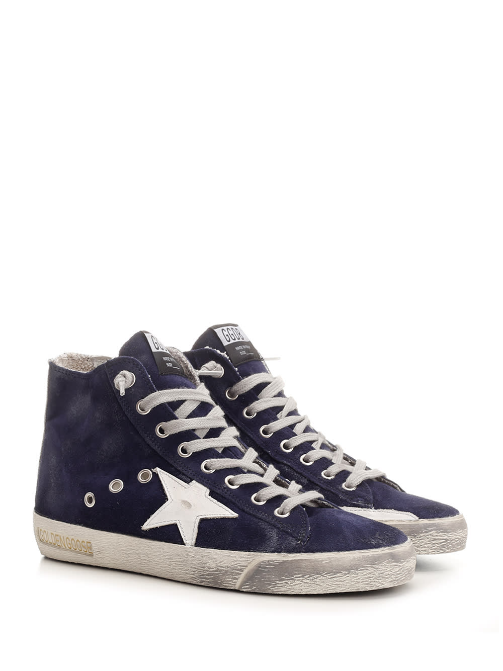 Golden Goose Francy Distressed Suede High-top Sneakers In Night Blue/white