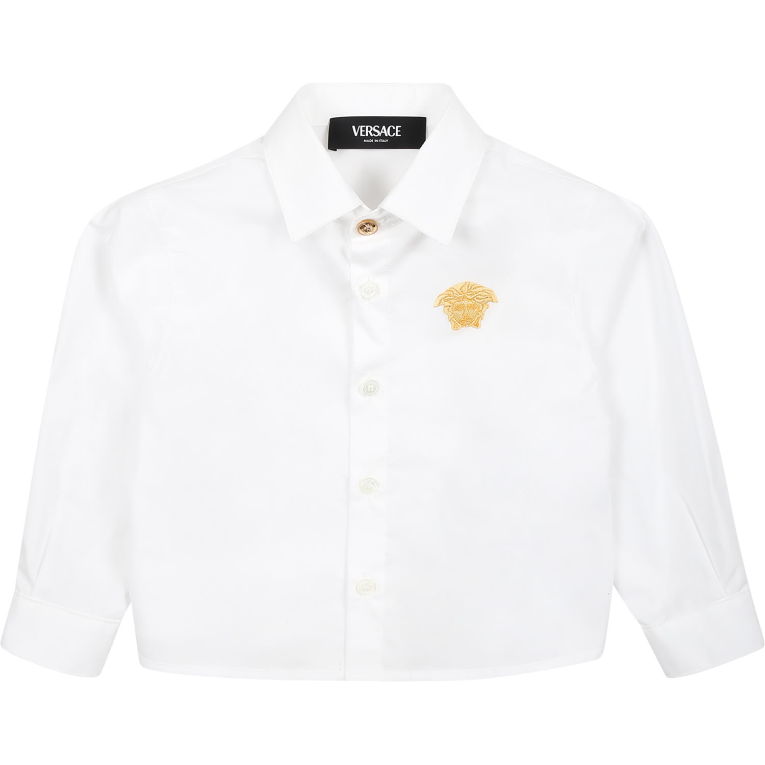 Versace White Shirt For Baby Boy With Iconic Medusa