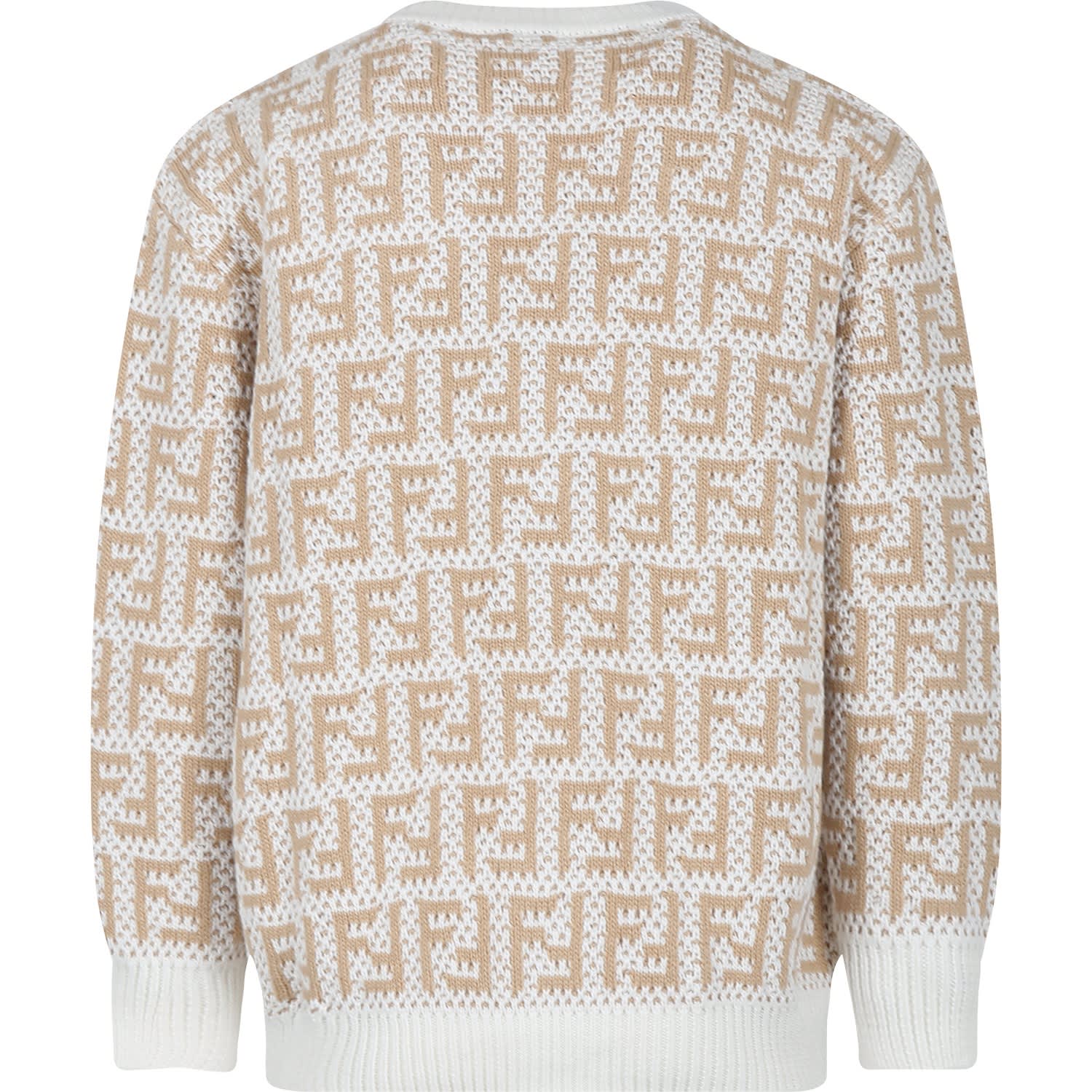 Shop Fendi Beige Cardigan For Kids With Double F