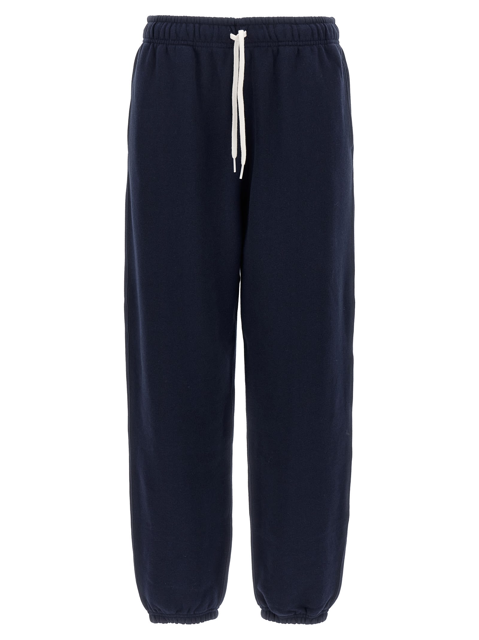 Polo Ralph Lauren Navy Blue Cotton Blend Trousers With Signature Embroidery In Blue