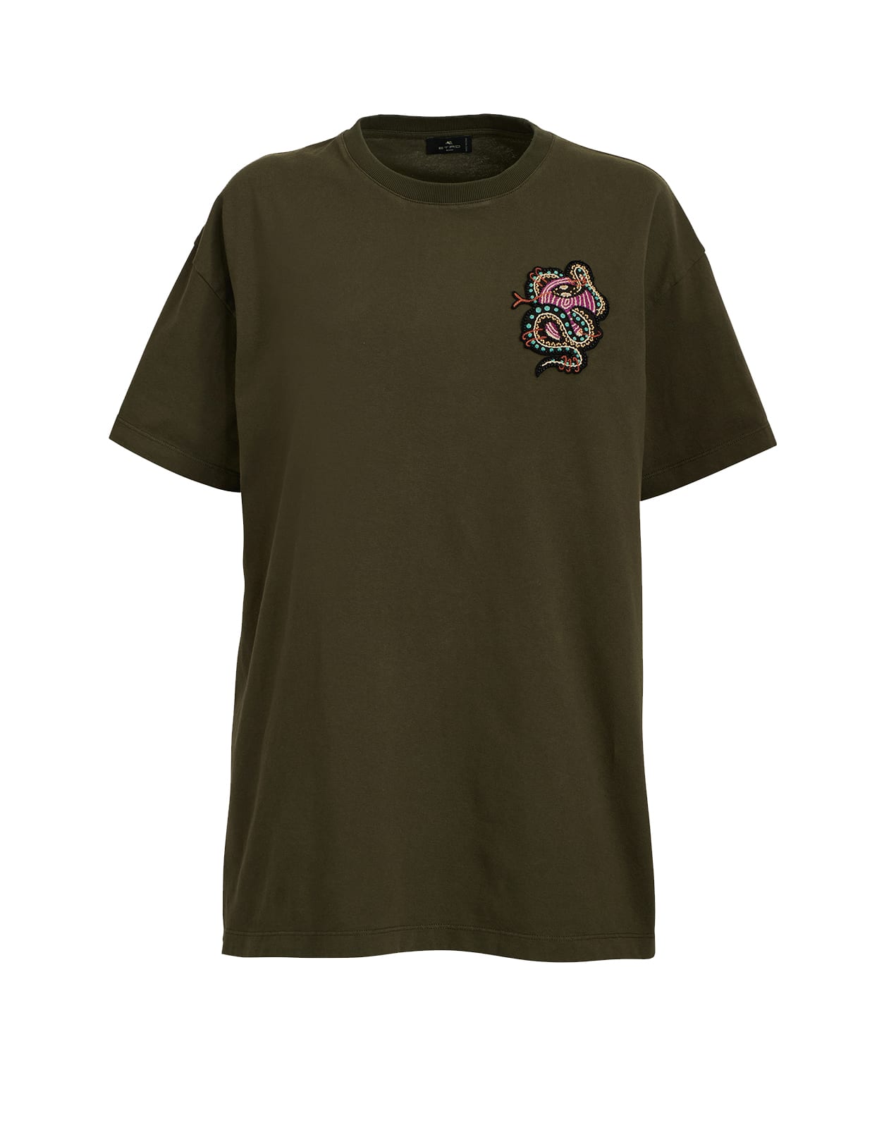 Etro Woman Military Green Over T-shirt With Embroidery