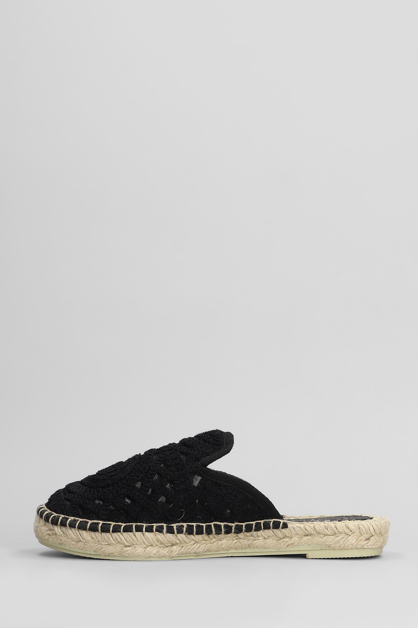 Mc2 Saint Barth Isa Macrame Slipper-mule In Black Canvas In Black