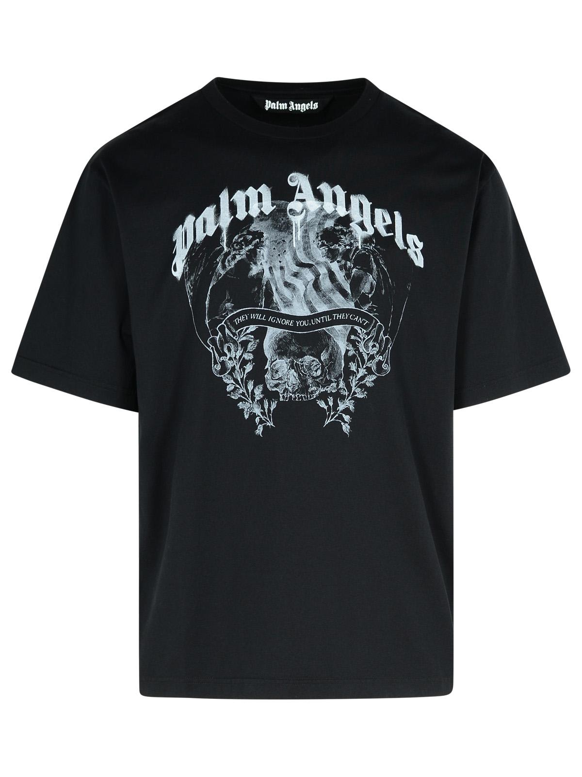 Shop Palm Angels Statement Black Cotton T-shirt