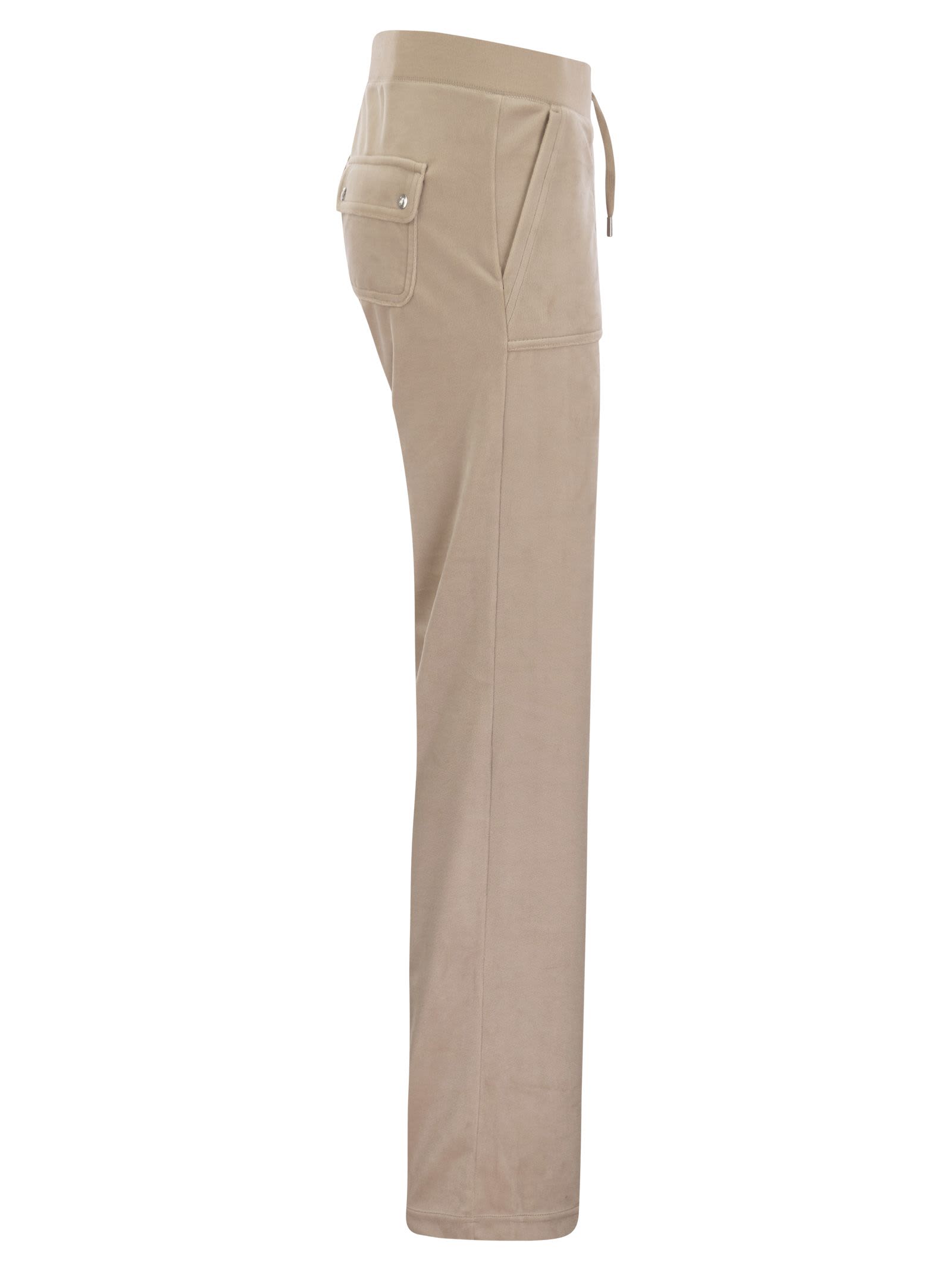 Shop Juicy Couture Trousers With Velour Pockets In Beige