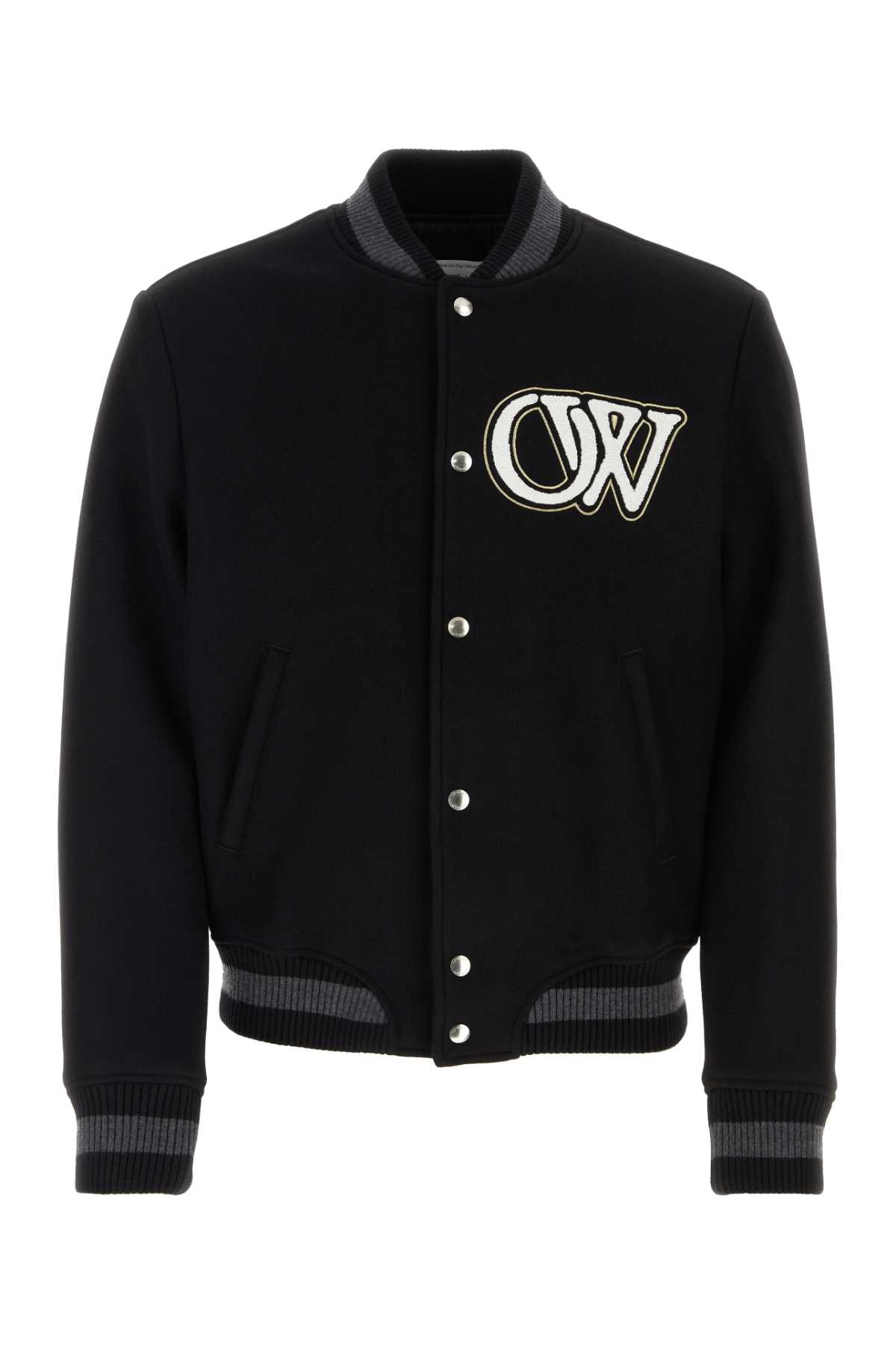 Shop Off-white Black Wool Blend Padded Bomber Jacket In 1001