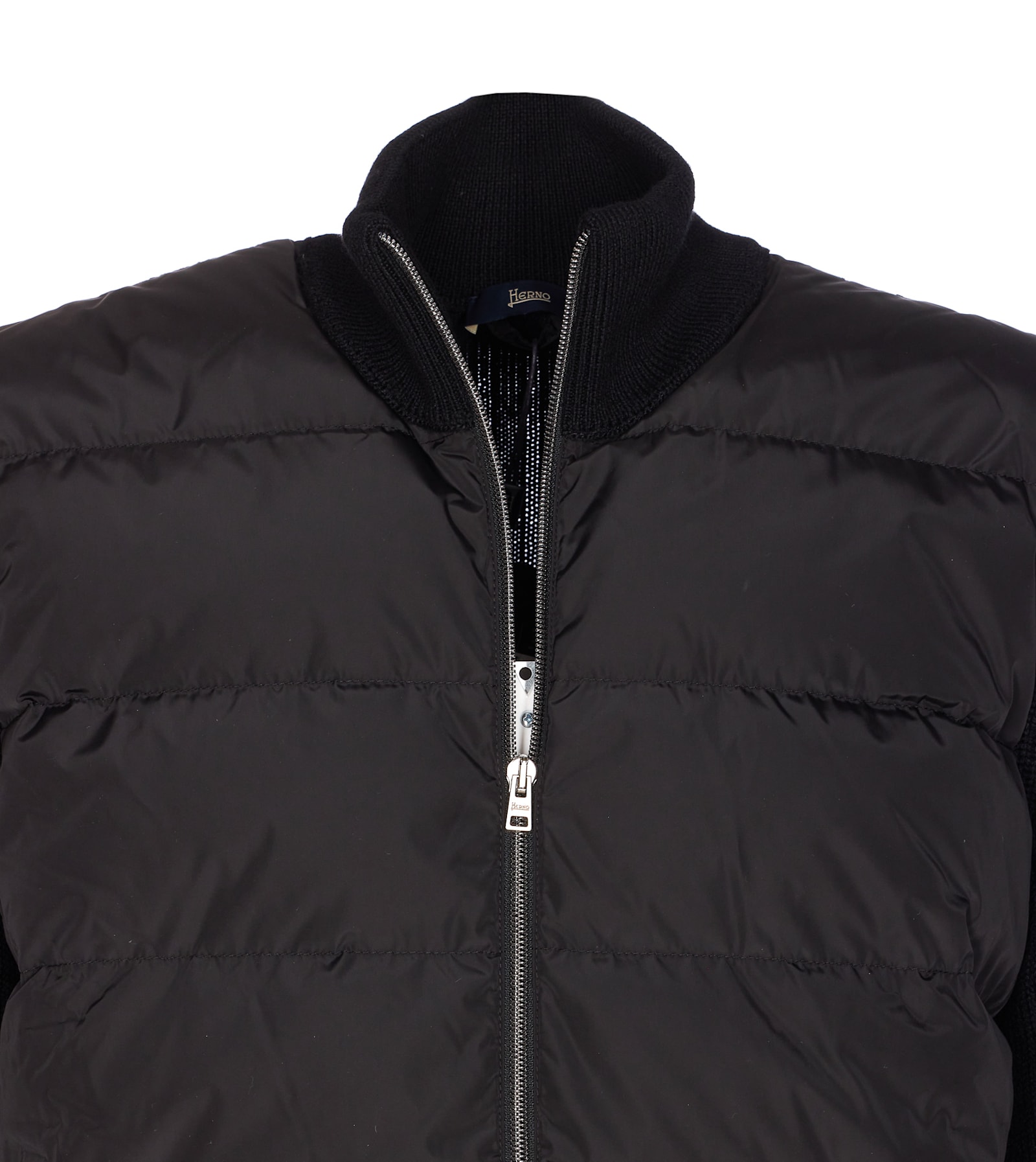 Herno Knitted And Padded Cardigan In Black