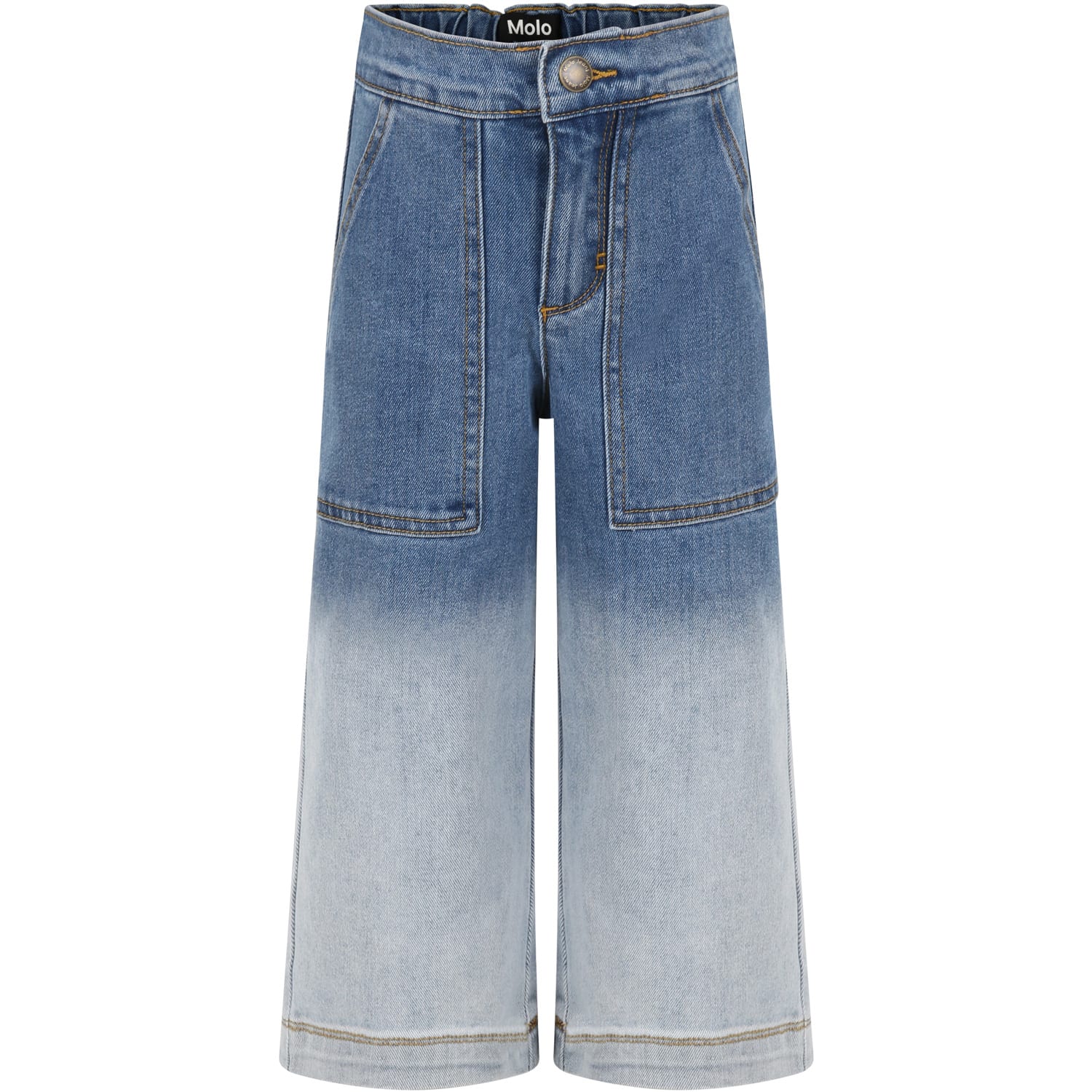 Molo Kids' Blue Jeans For Girl With Logo Patch In Denim