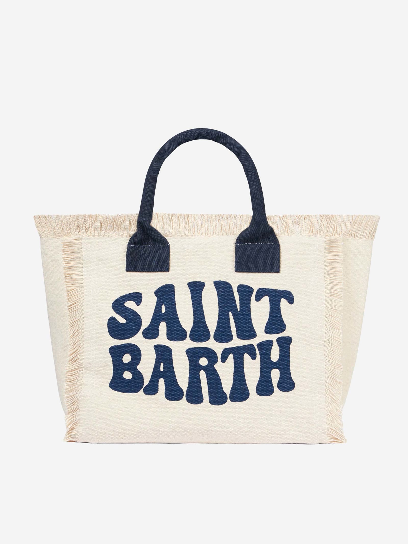 Mc2 Saint Barth White Vanity Canvas Shoulder Bag With Groovy Blue Logo