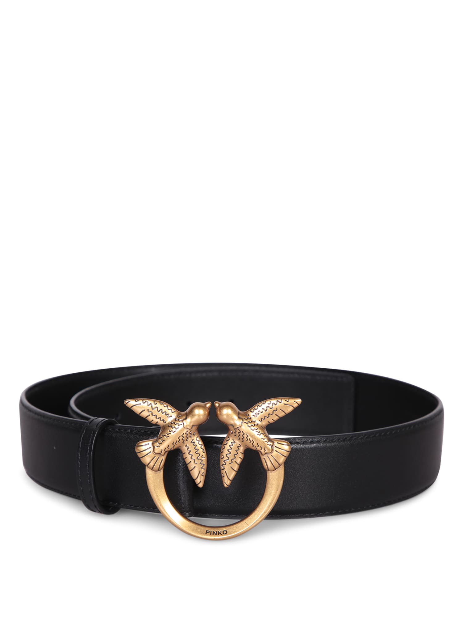 Pinko Love Berry Leather Belt In Black