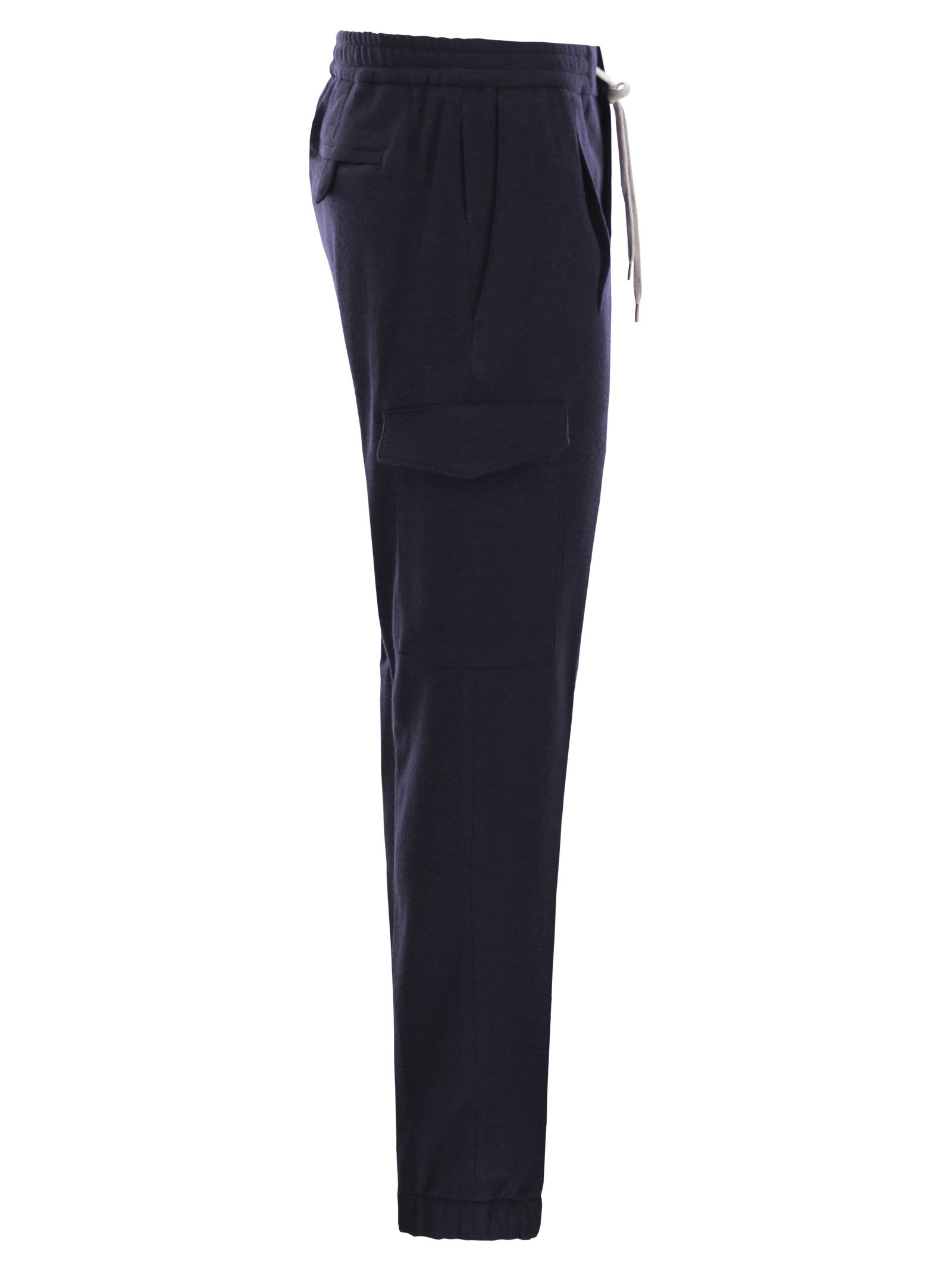 Shop Pt Torino Virgin Wool Cargo Jogger Trousers In Navy