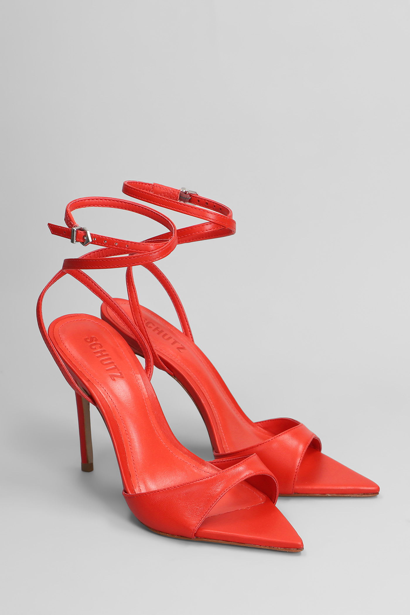 Schutz Sandals In Red Leather
