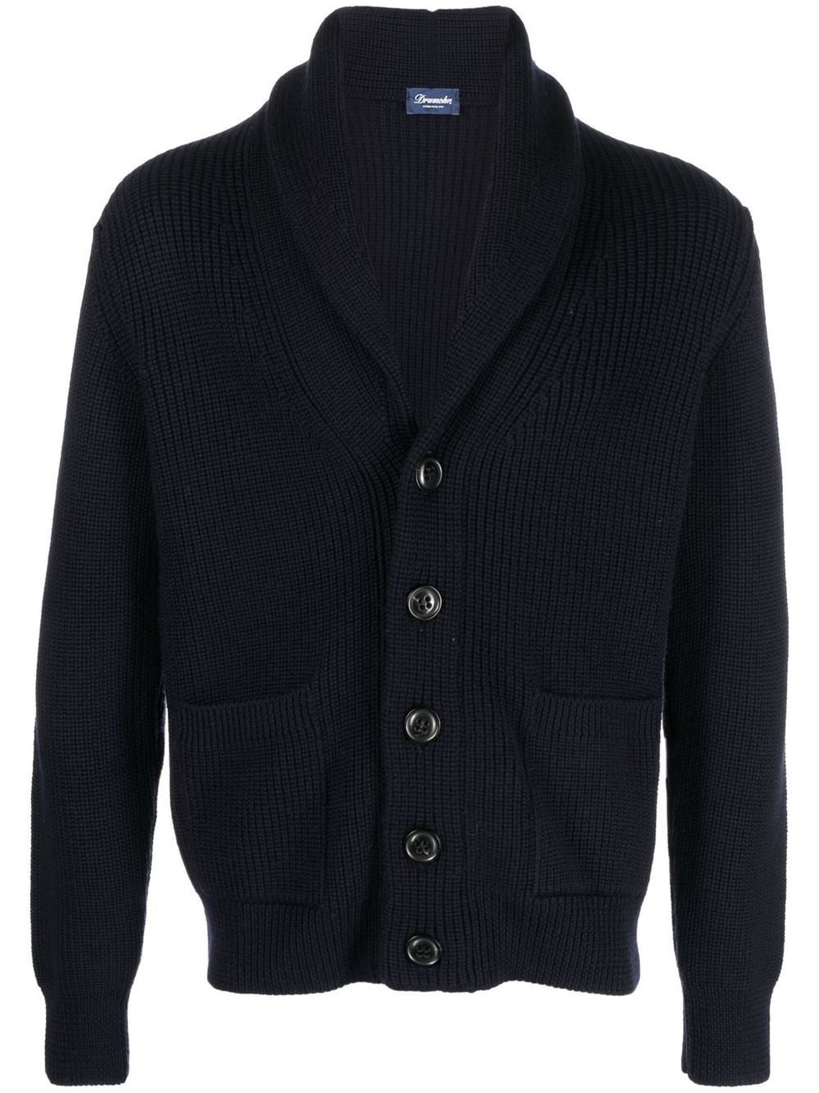 Shop Drumohr Navy Blue Merino Wool Cardigan