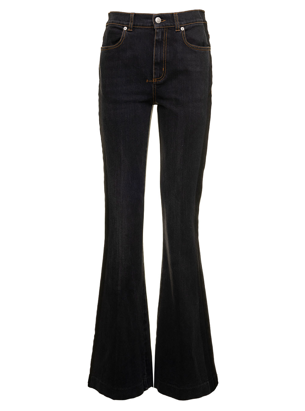 Stone Washed Black Bootcut Jeans In Stretch Denim Alexander Mcqueen Woman