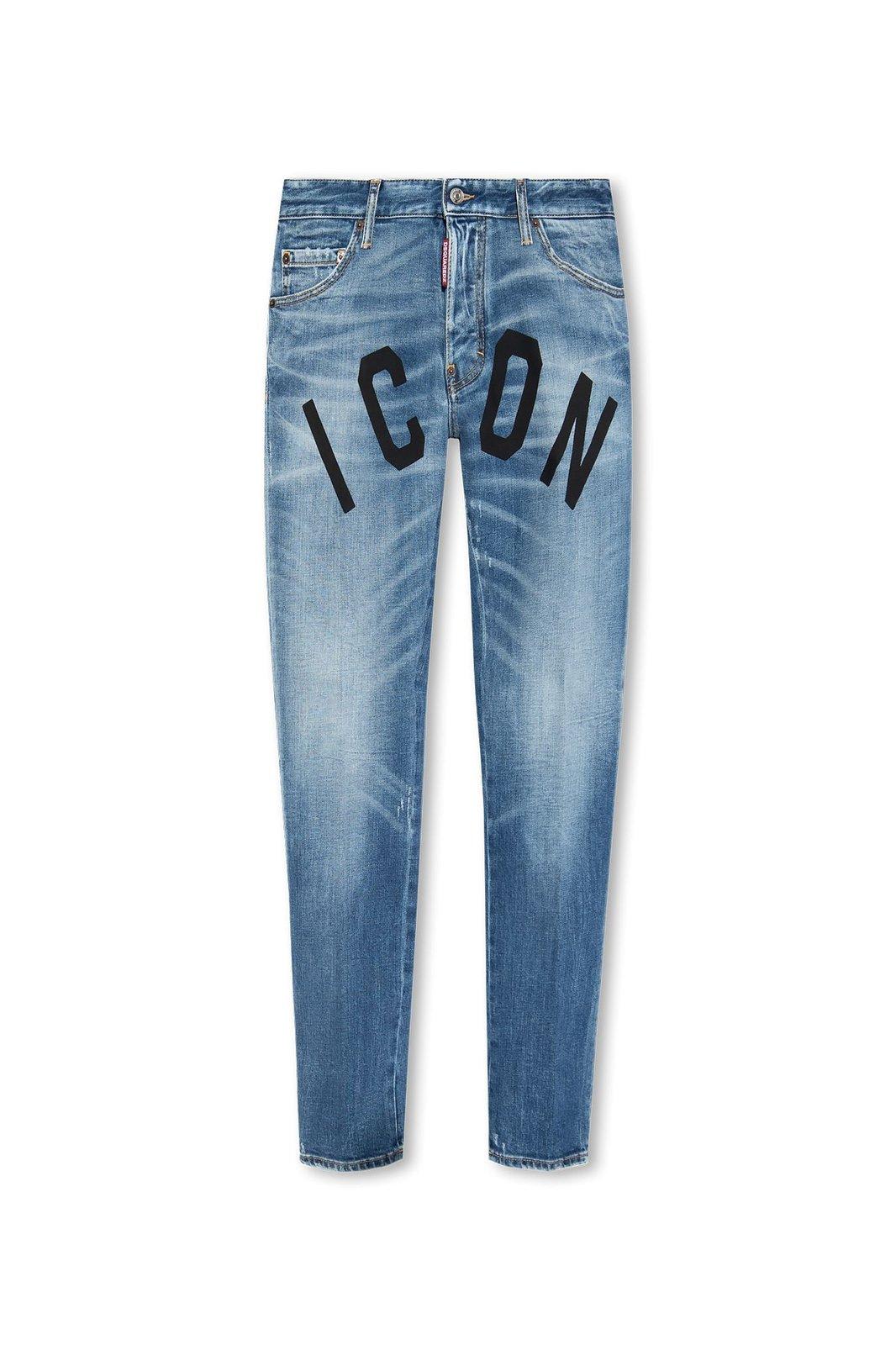Dsquared2 Icon-print Slim-cut Jeans In Denim