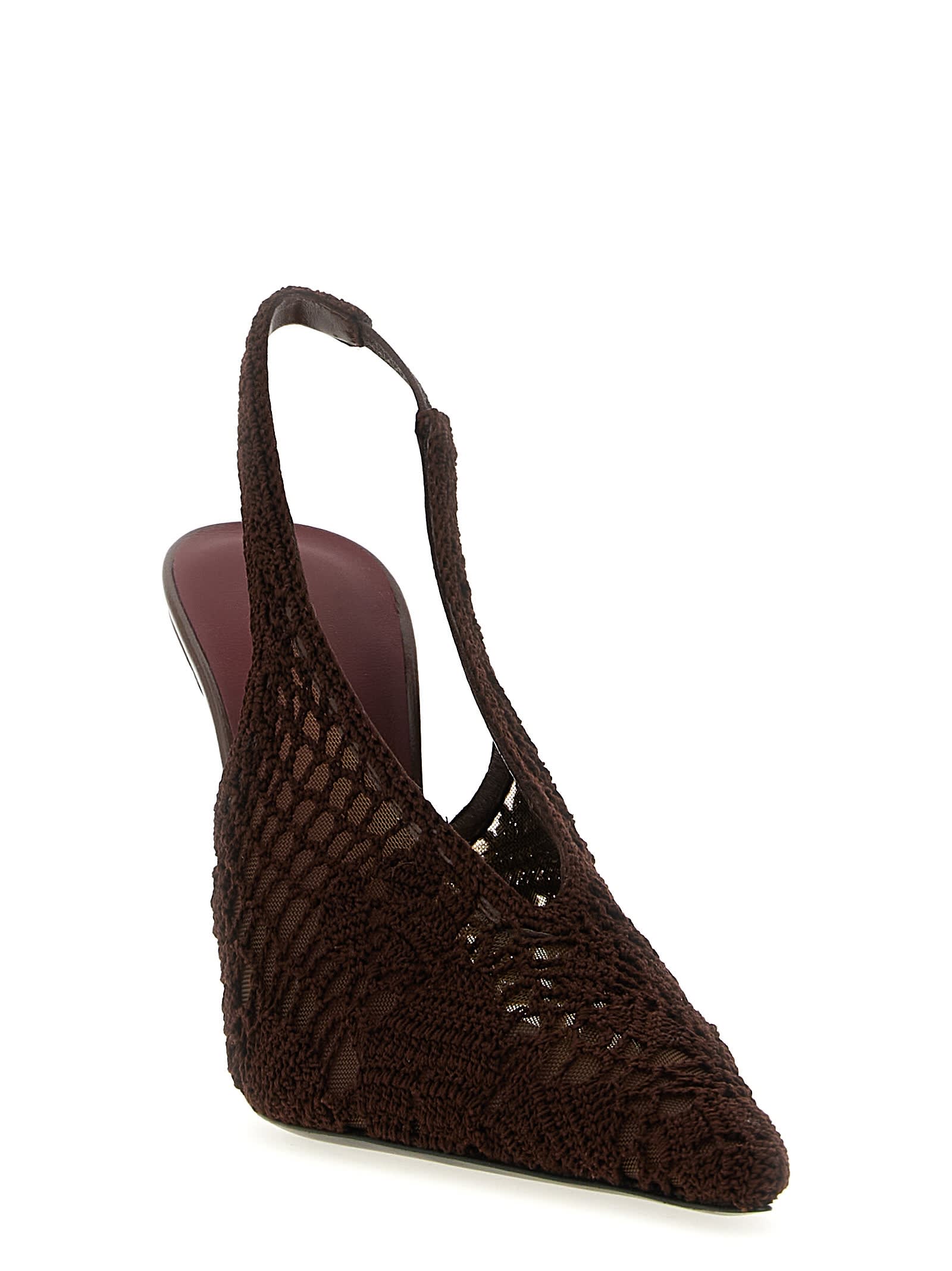 Magda Butrym Leather-trimmed Crocheted Mesh Slingback Pumps In Brown
