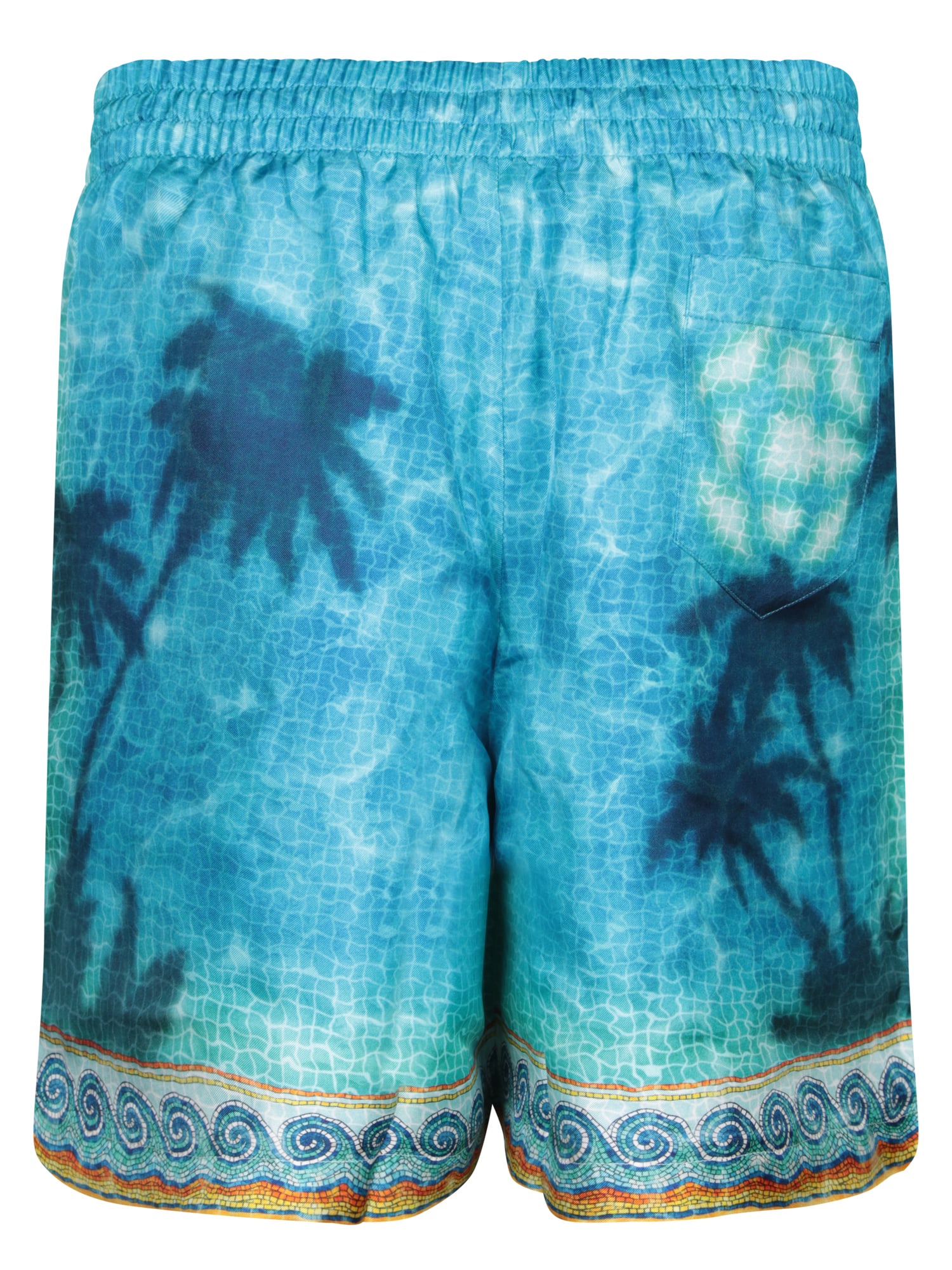 Casablanca Mens Caustics Emblem Palm-print Drawstring-waist Silk Shorts In Blue