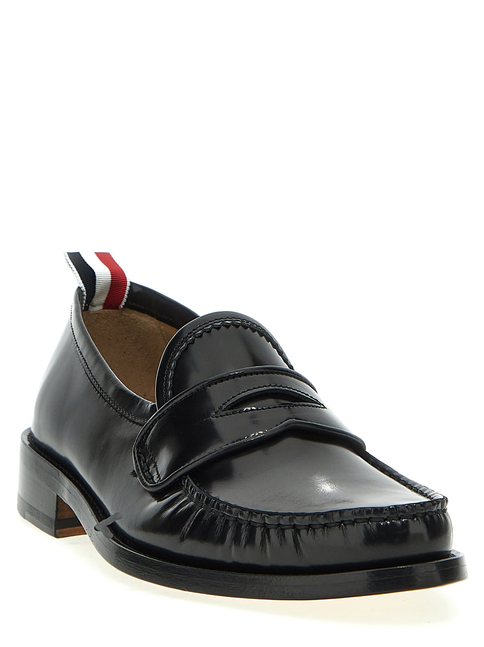 Shop Thom Browne Pleated Varsity Loafers In Black