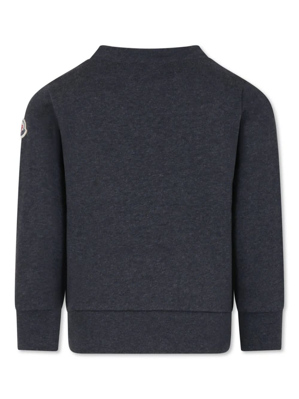 Shop Moncler Dark Grey Crew Neck Sweatshirt With Maxi Logo