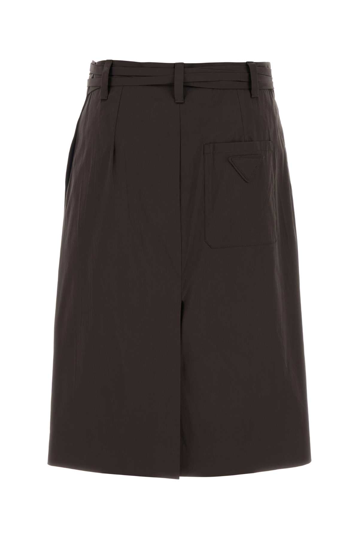 Prada Women Brown Stretch Poplin Skirt In Brown