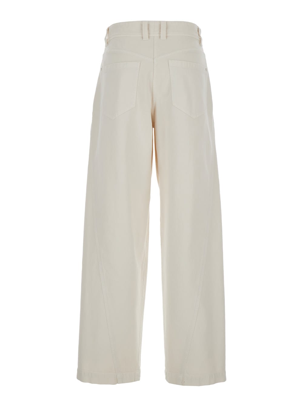 Shop Brunello Cucinelli White Baggy Jeans With Button Closure In Stretch Cotton Denim Woman