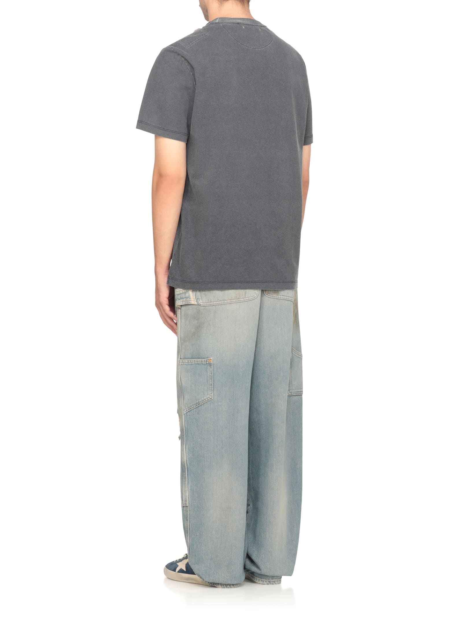 Golden Goose Dark Blue Cotton T-shirt With Contrasting Logo In Blue