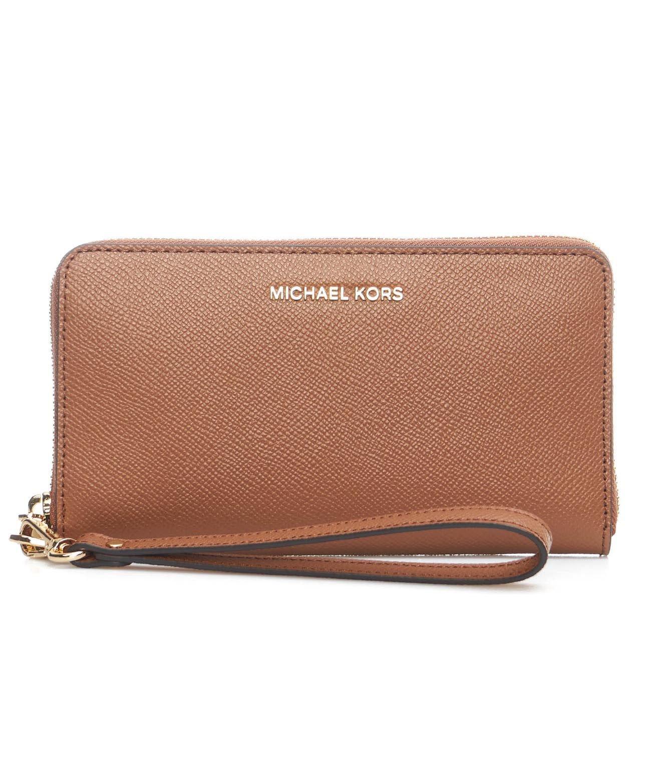 Michael Kors Logo Plaque Zipped Large Smartphone Wallet  In Luggage