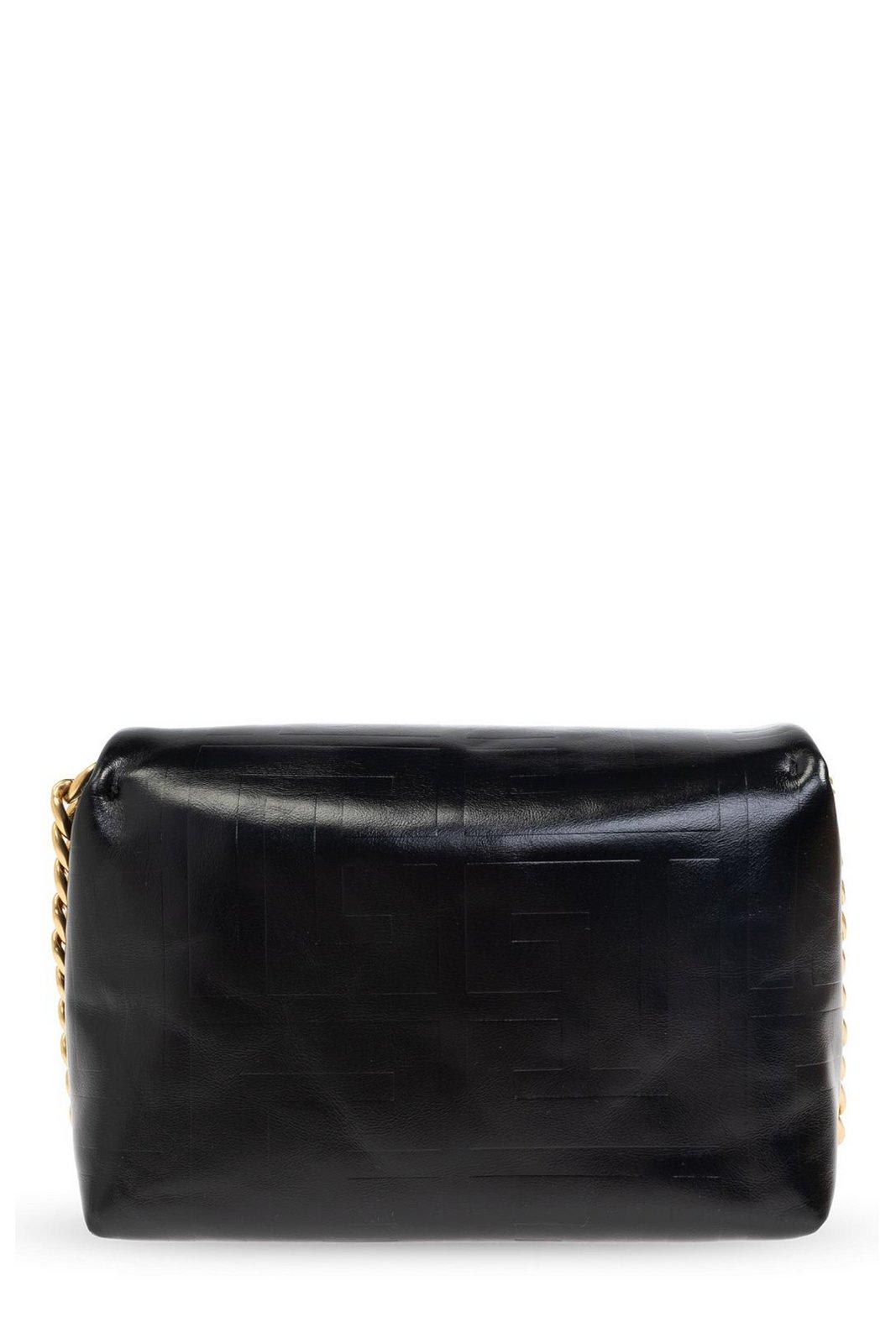 Shop Balmain Logo Embossed Flap Small Shoulder Bag In Pa Noir