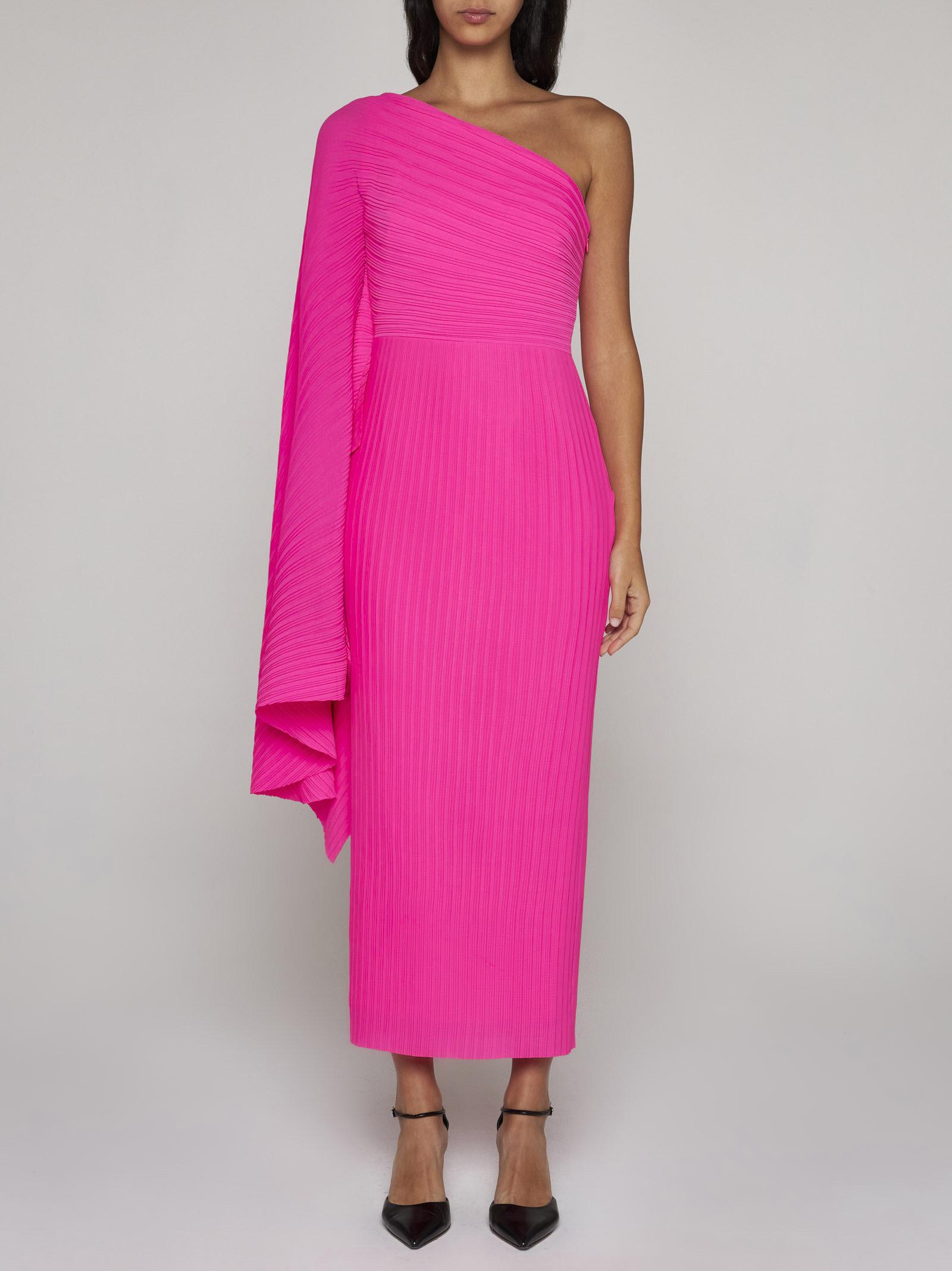 Solace London Lenna Pleated Crepe Midi Dress In Hot Pink