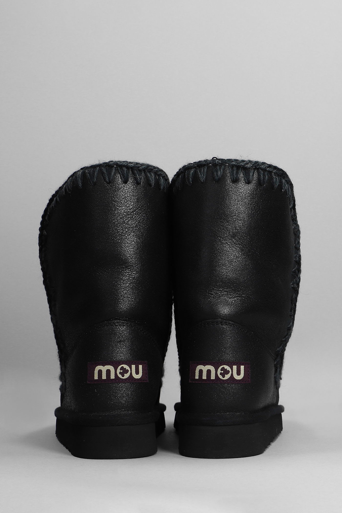 Mou Eskimo 24 Low Heels Ankle Boots In Black Leather In Black