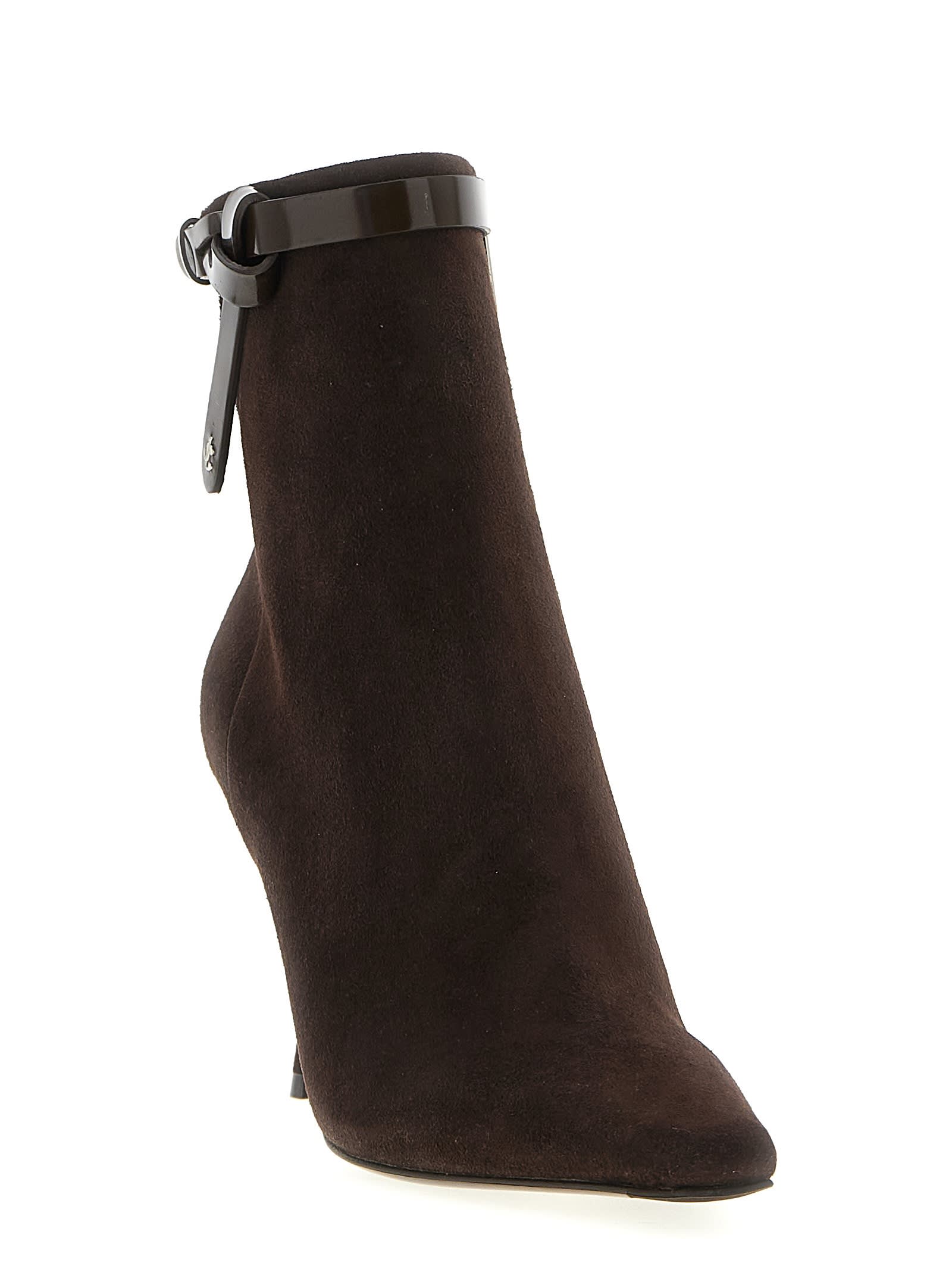 Jimmy Choo Suede Stiletto Ankle Boots With Pointed Toe In Brown