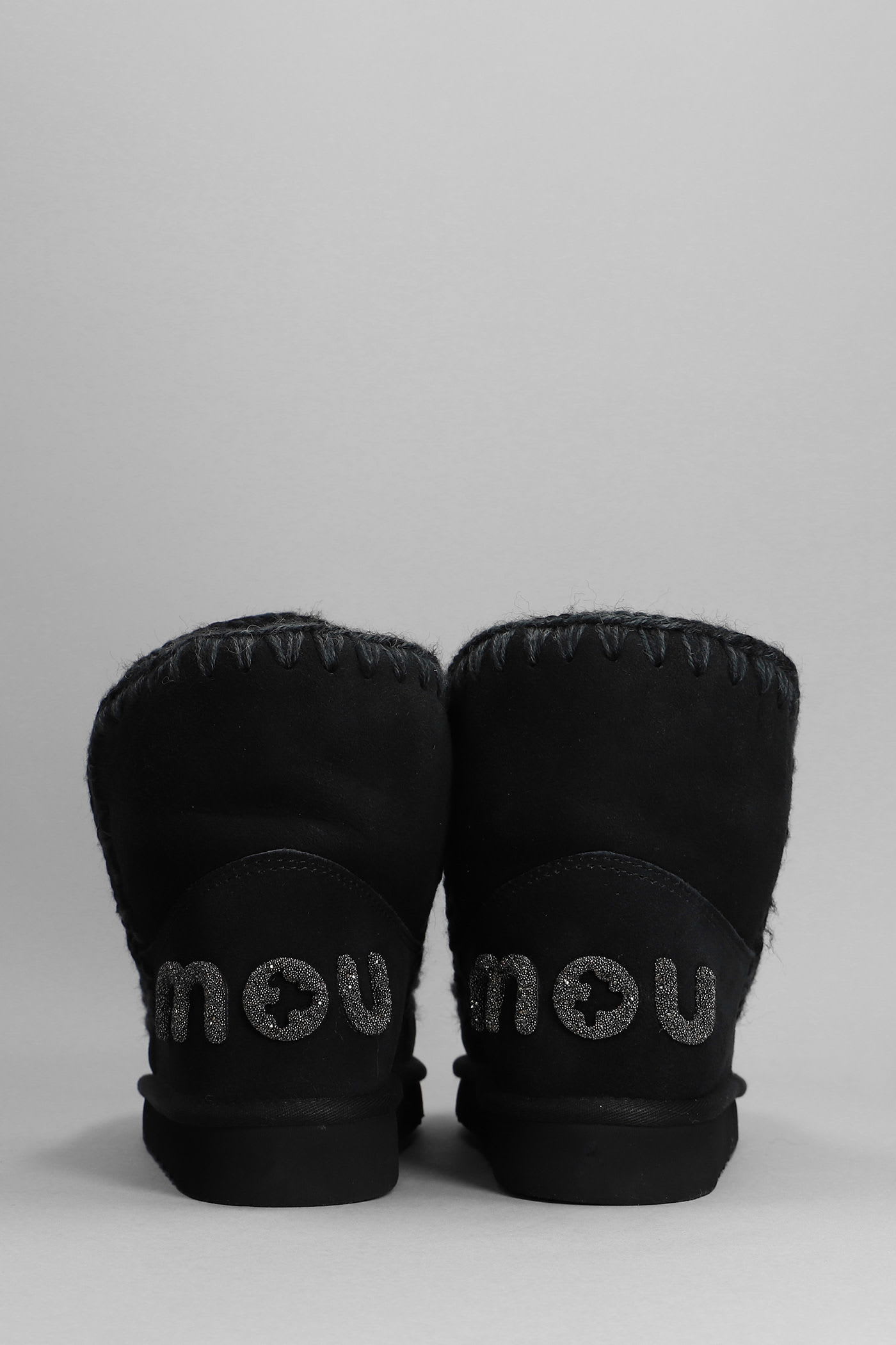 Mou Eskimo 18 Low Heels Ankle Boots In Black Suede In Black