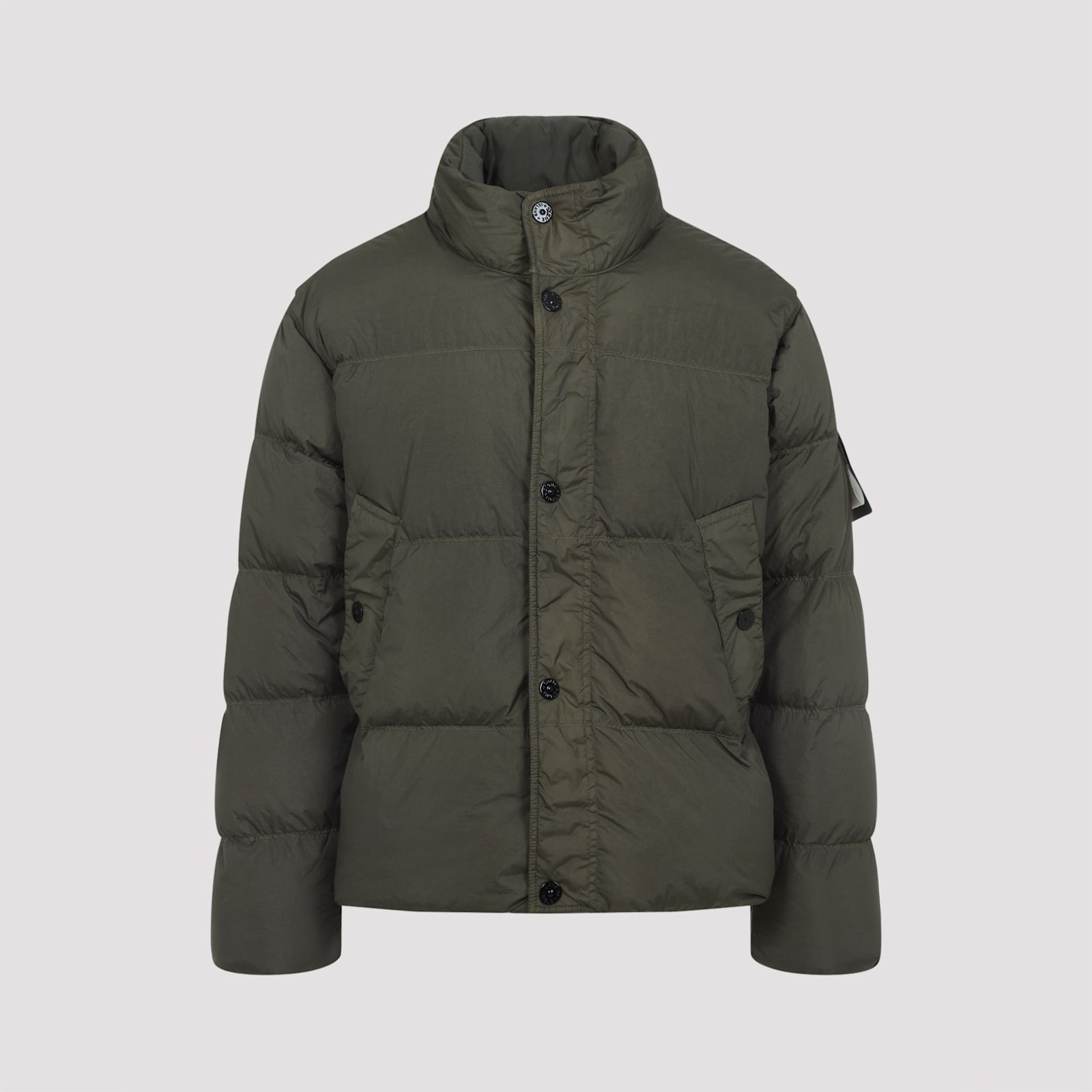 Stone Island Quilted Nylon Jacket Hidden Elements In Green