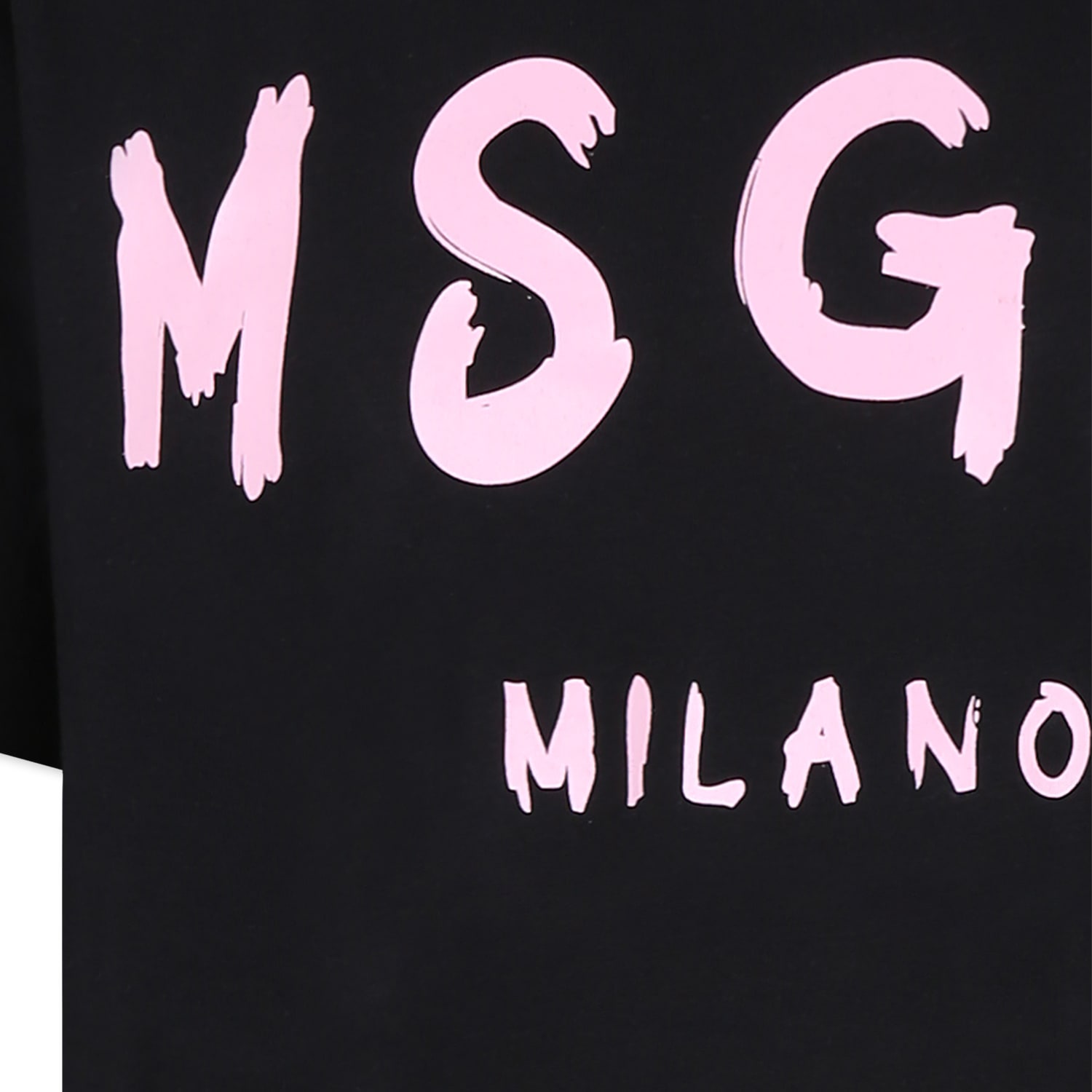 Msgm Black T-shirt For Girl With Pink Logo In Black