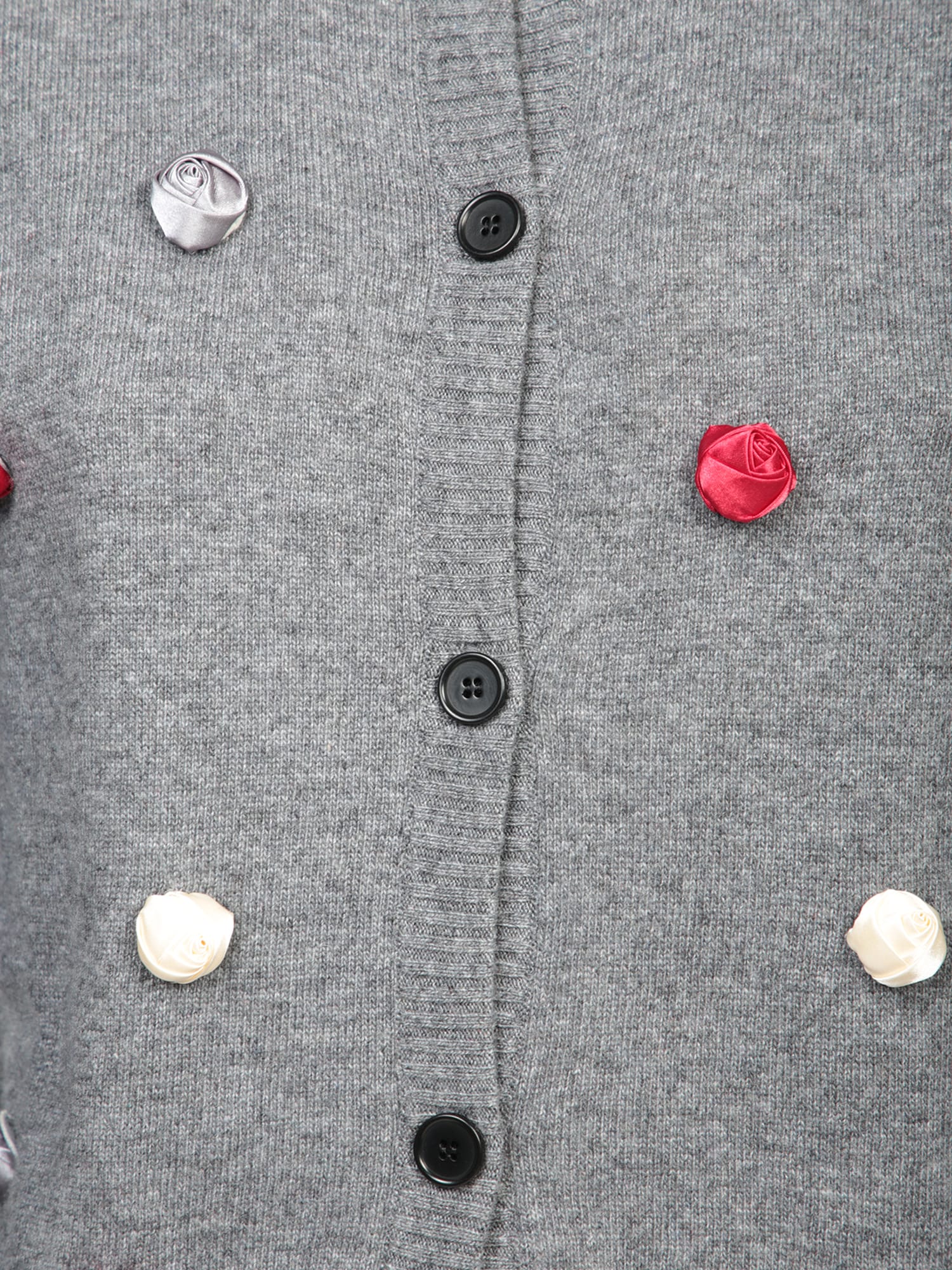 Shop Msgm Grey Wool Cardigan With Applied Roses