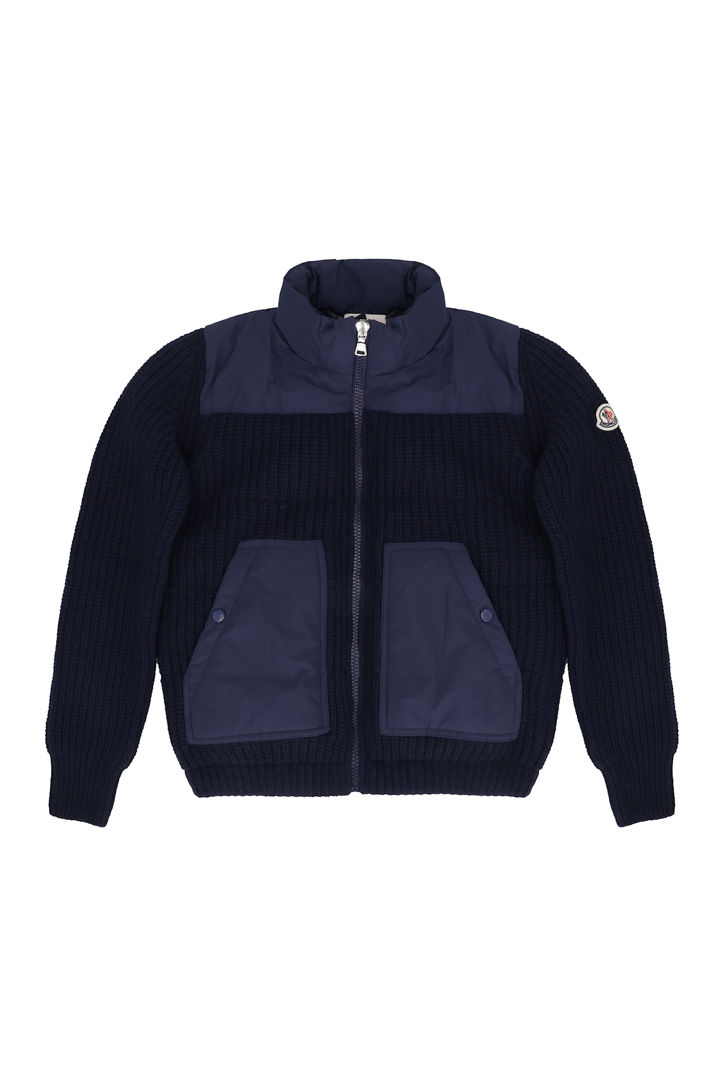 Moncler Blue Cardigan For Boy With Logo In Blue