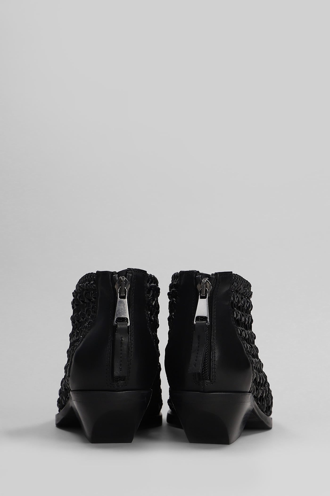 Elena Iachi Texan Ankle Boots In Black Leather In Black