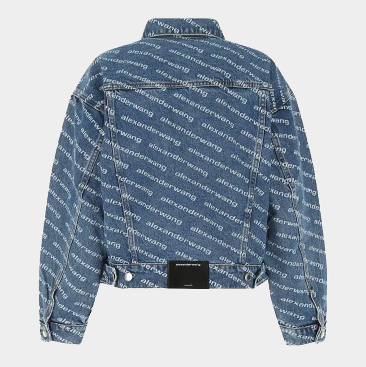 Shop Alexander Wang Deep Blue And White Denim Logo Jacket In Deep Blue/white