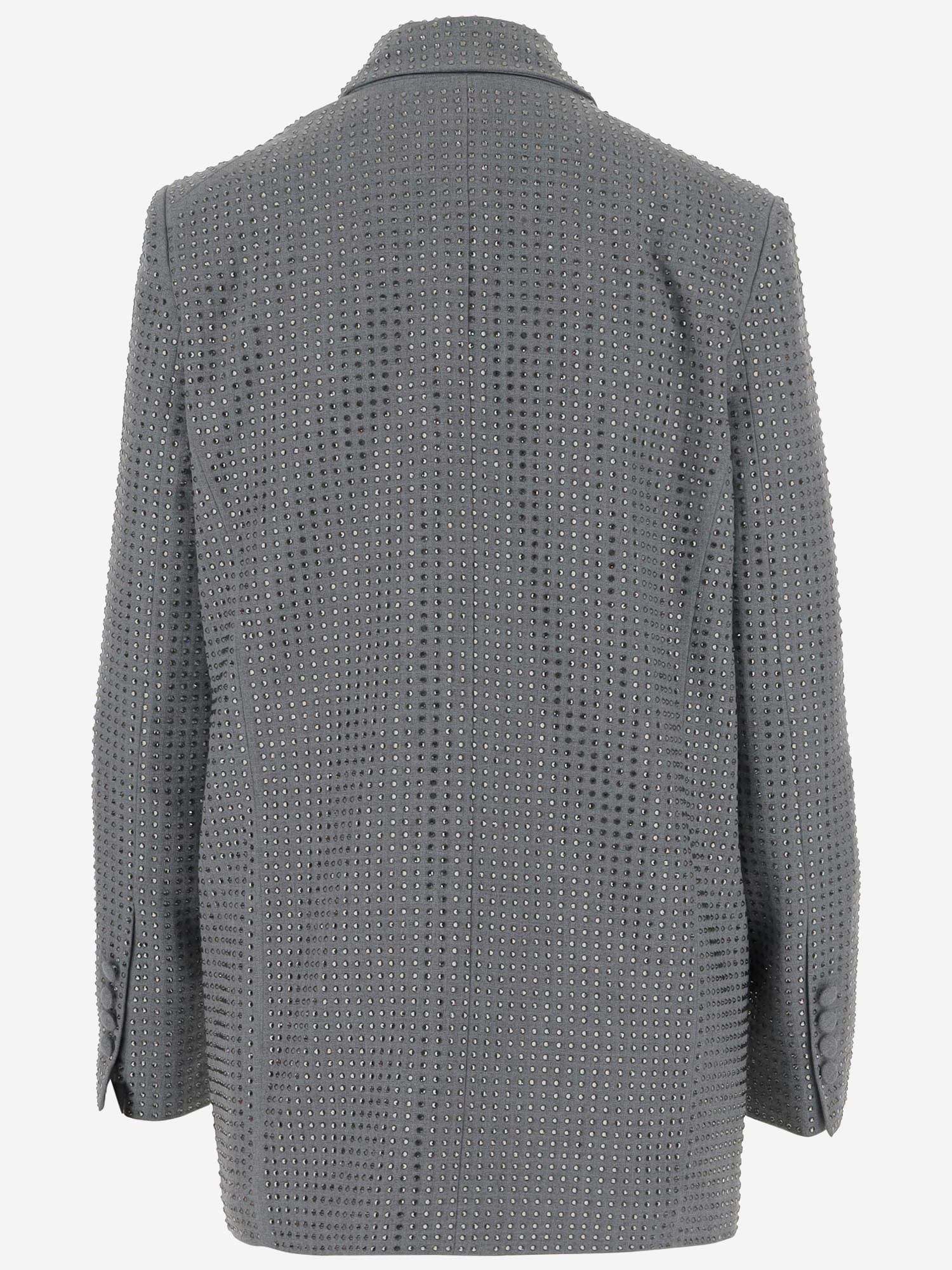 Shop Pinko Double-breasted Blazer With Rhinestones In Grey