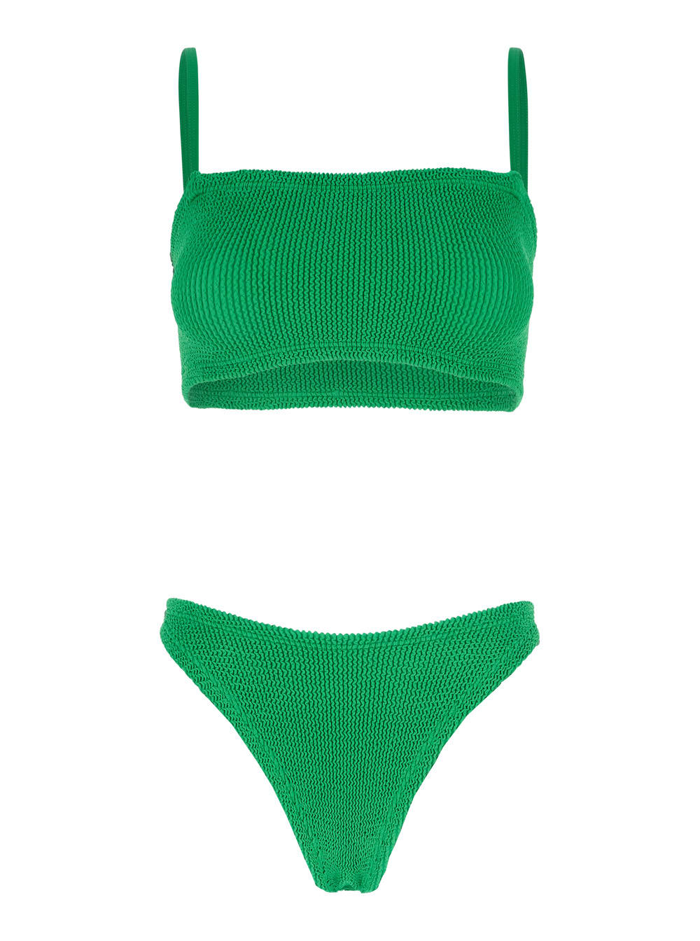 gigi Green Bikini With Square Neckline And Thin Straps In Ribbed Fabric Woman