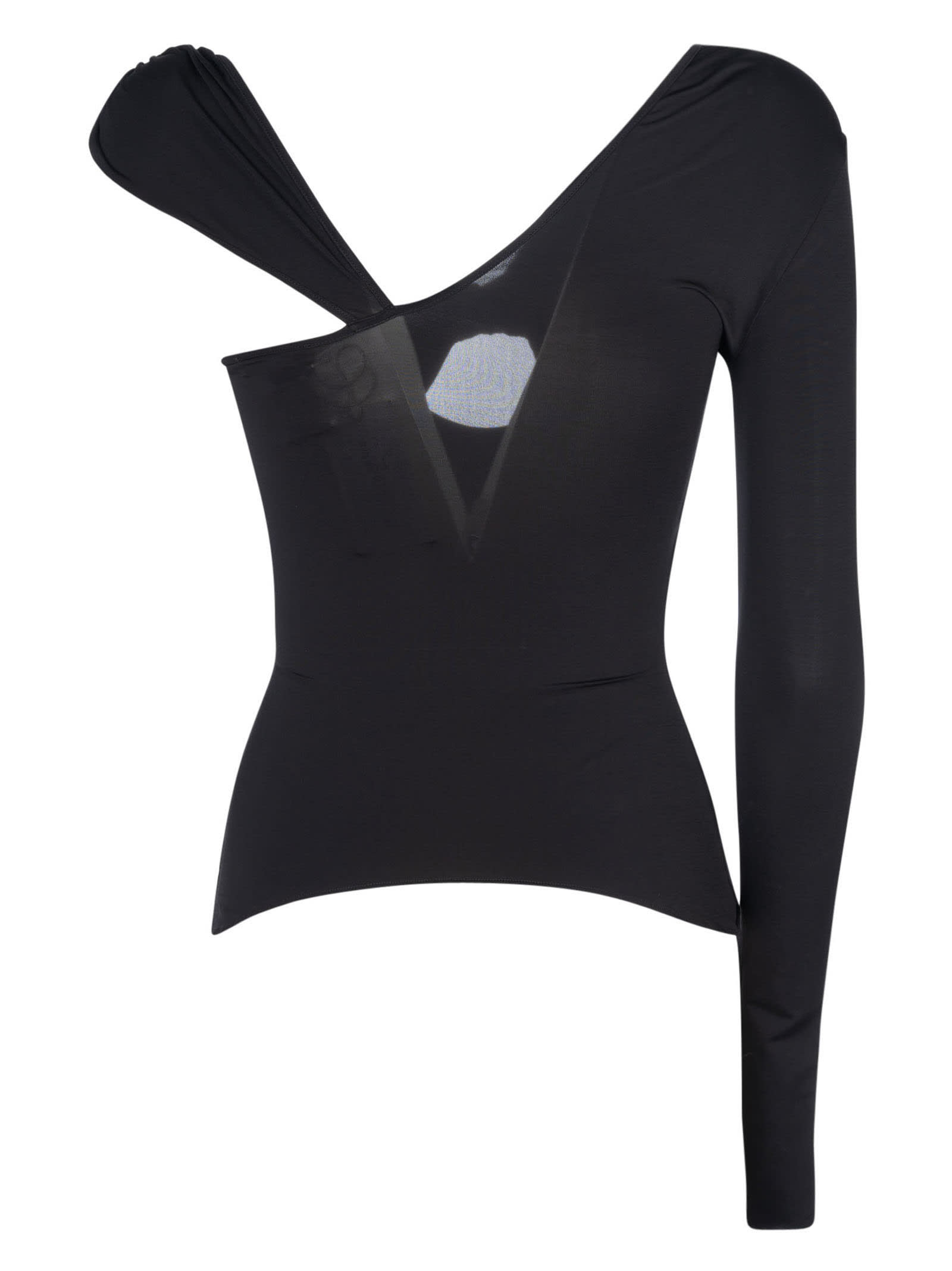 Shop Nensi Dojaka One-sleeve V-neck Draped Top In Black