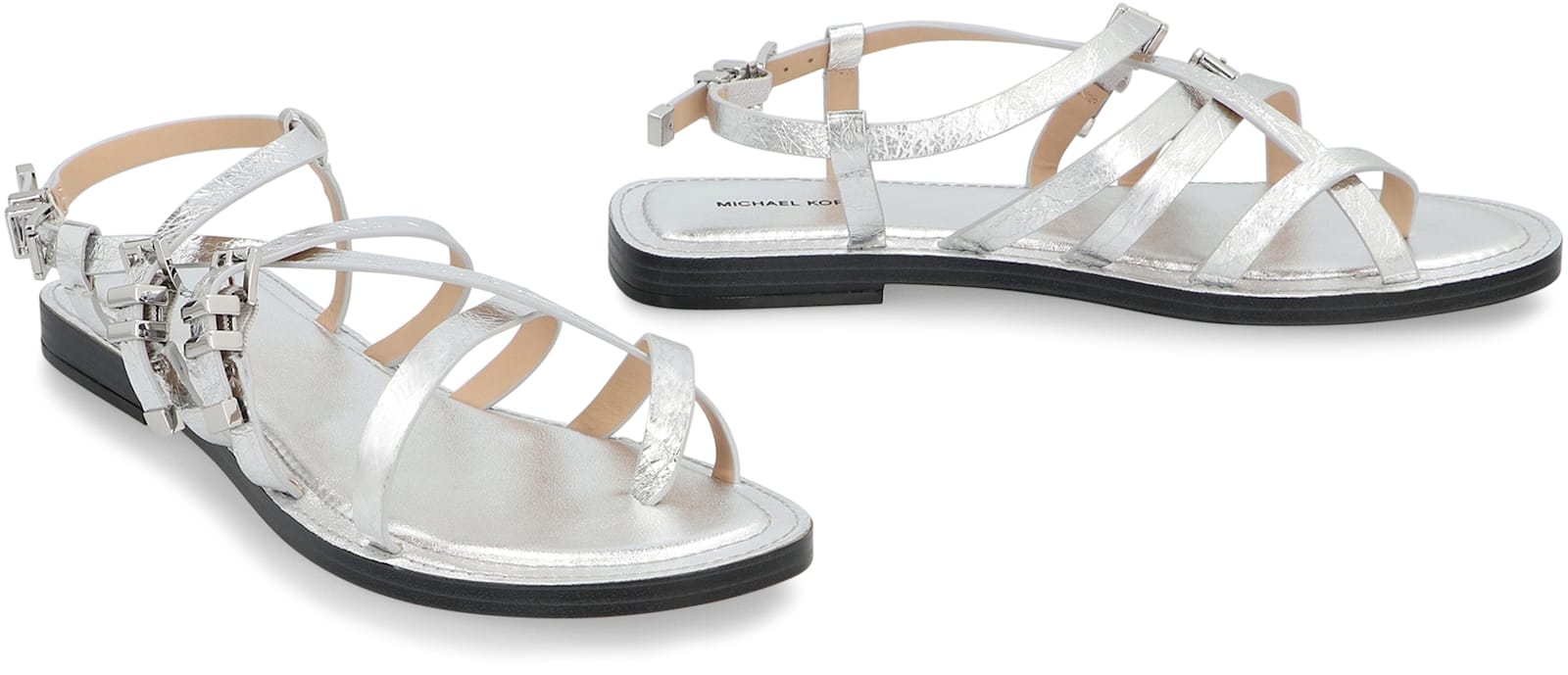 Shop Michael Kors Darrington Leather Sandals In Silver