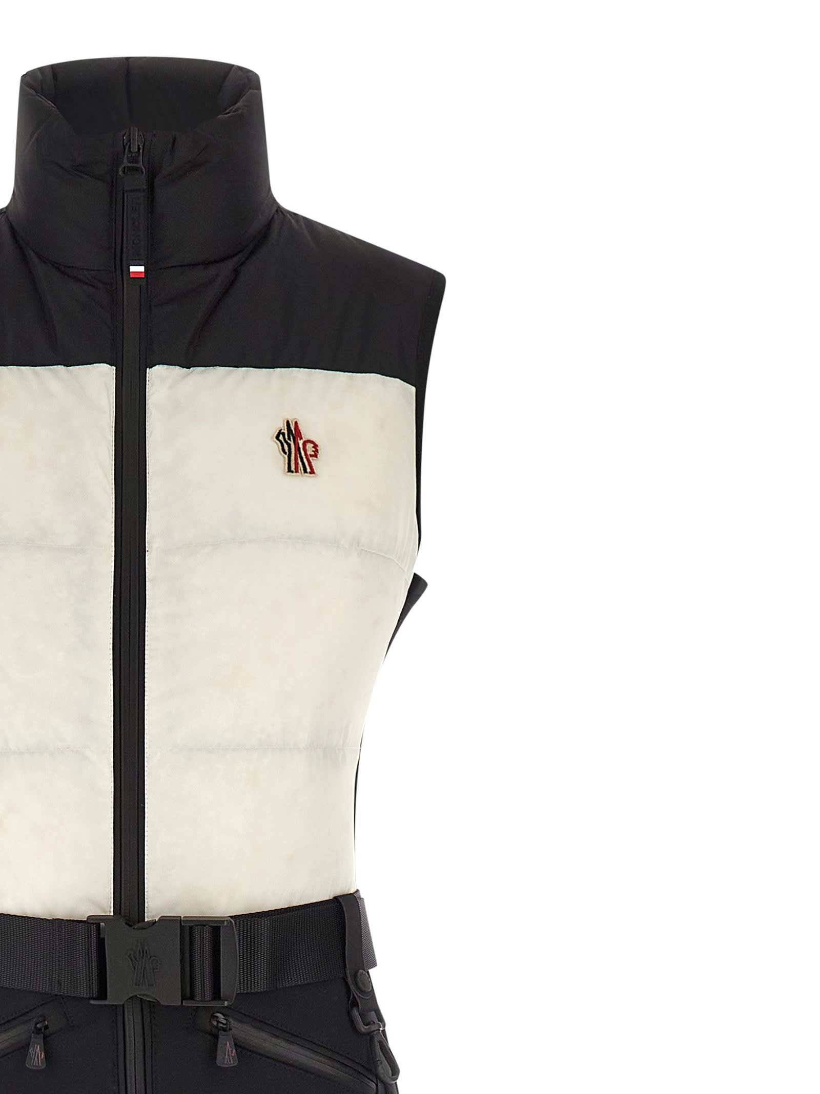 Moncler Belted Paneled Quilted Down Ski Suit In Multi