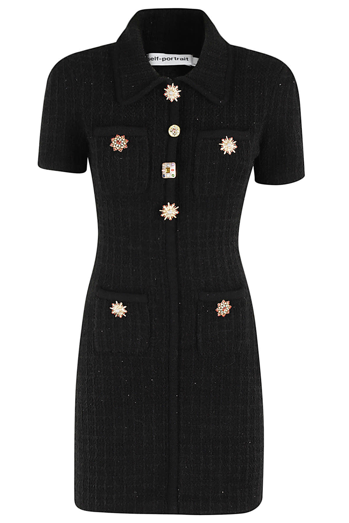 Shop Self-portrait Jewel Button Knit Mini Dress In Black