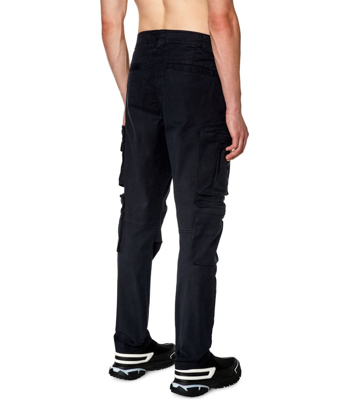 Shop Diesel P-arlem Logo Embroidered Tapered Leg Pants In Nero