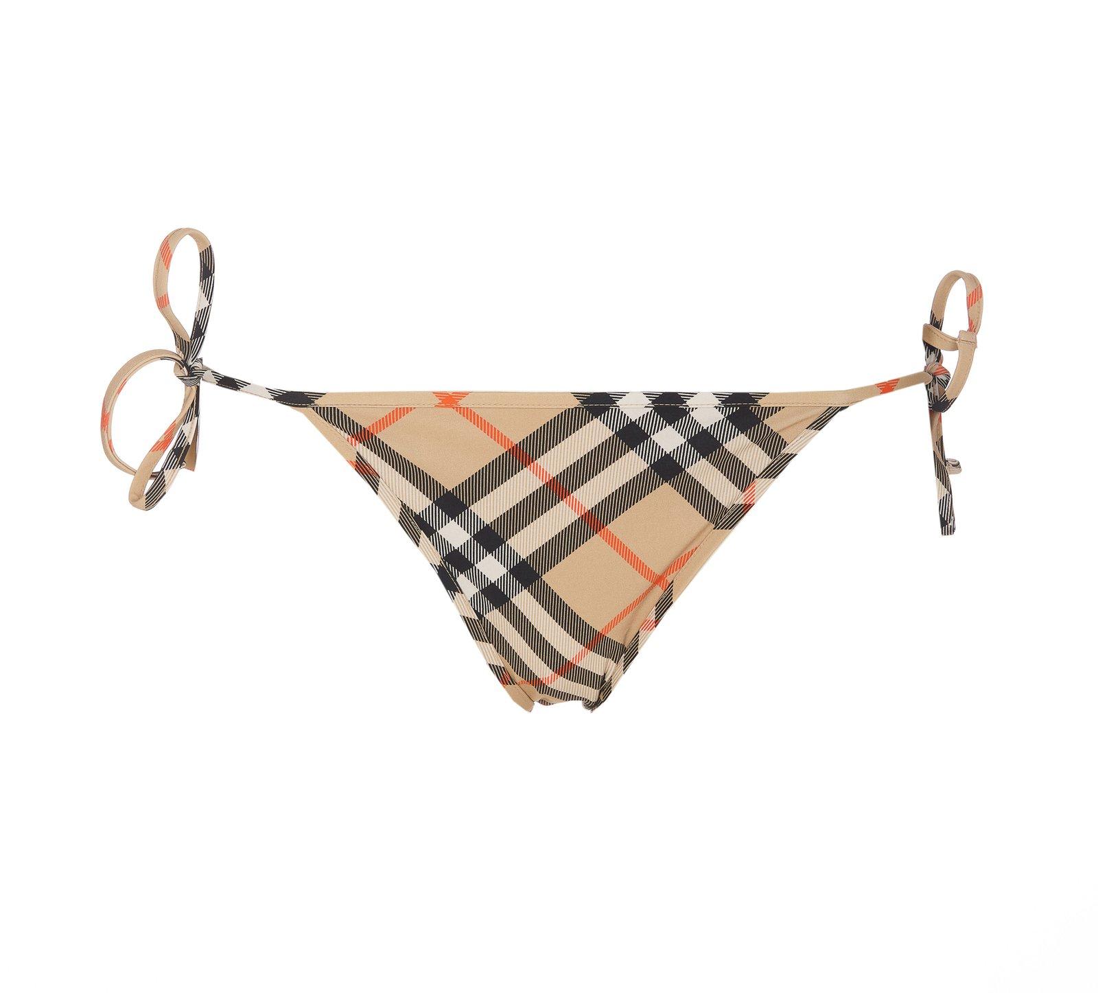 Shop Burberry Check-pattern Side-tied Bikini Briefs In Sand Ip Check
