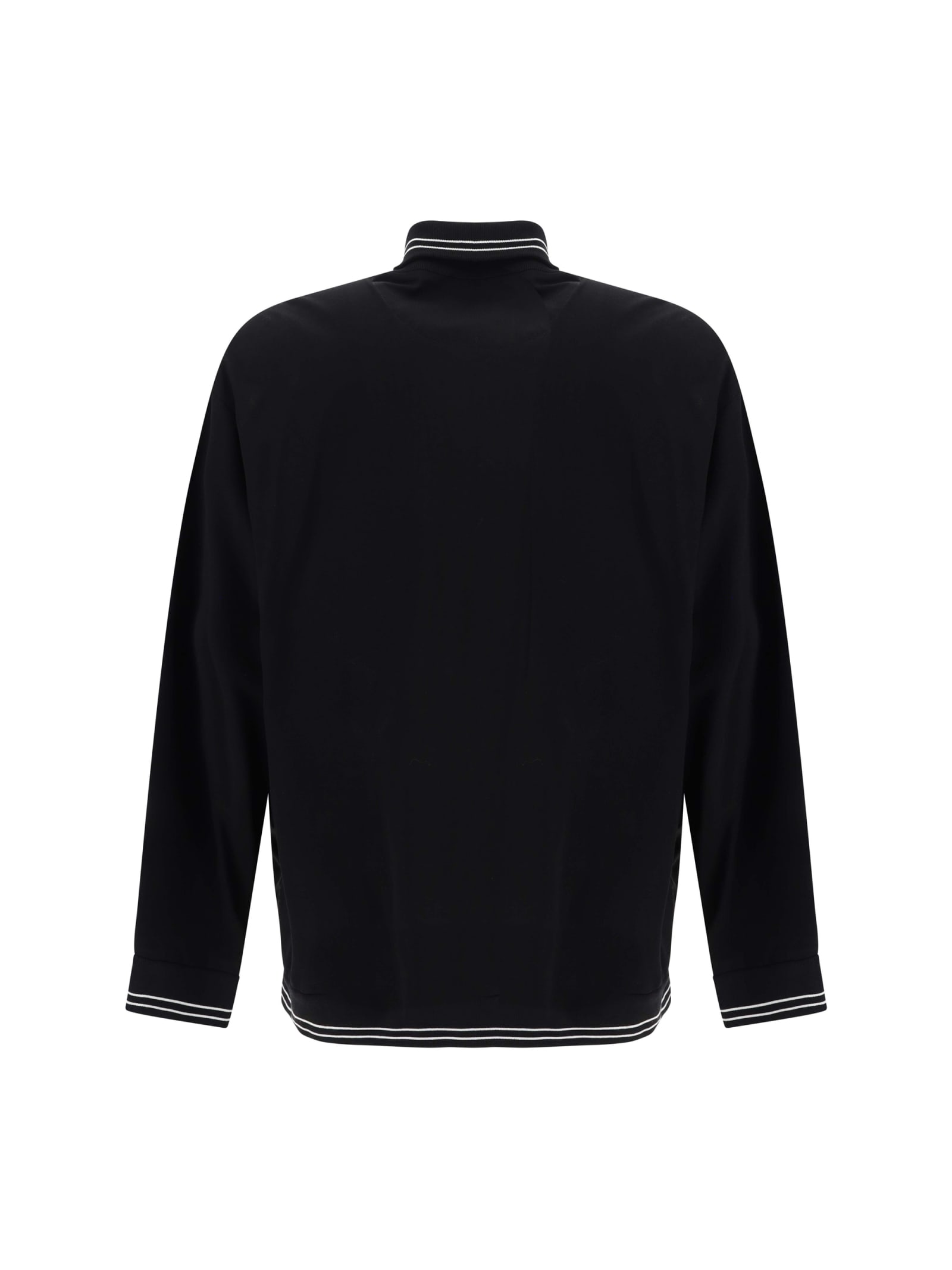 Prada Cotton And Nylon Jacket With Turtleneck Collar In Nero+nero