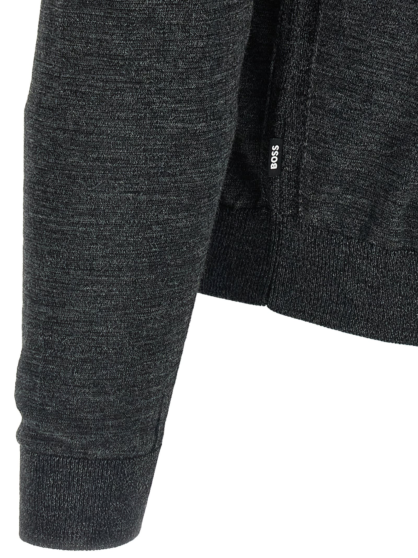 Hugo Boss Grey Turtleneck Wool Sweater In Black