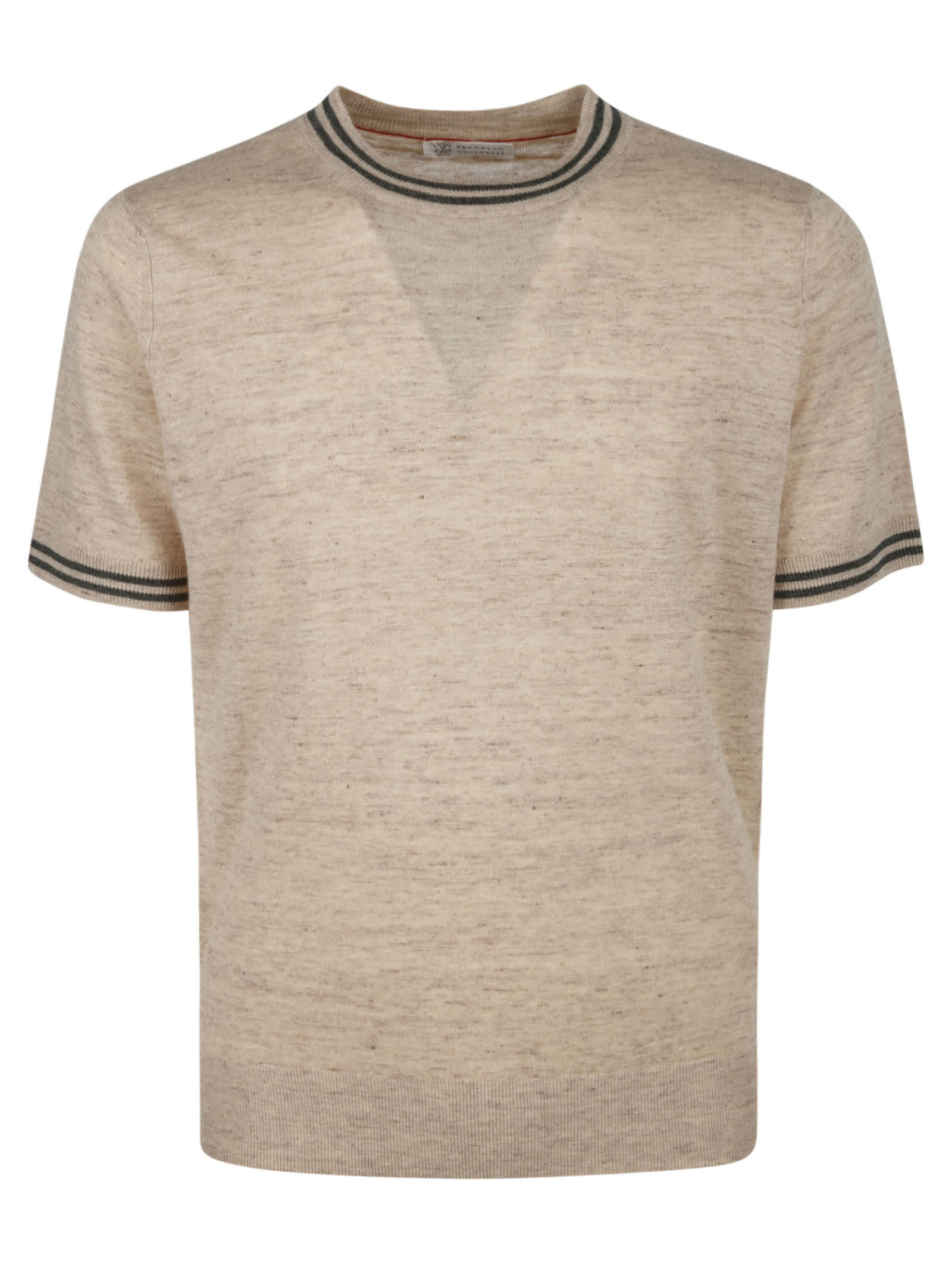 Brunello Cucinelli Stripe Detail Rib Trimmed T-shirt